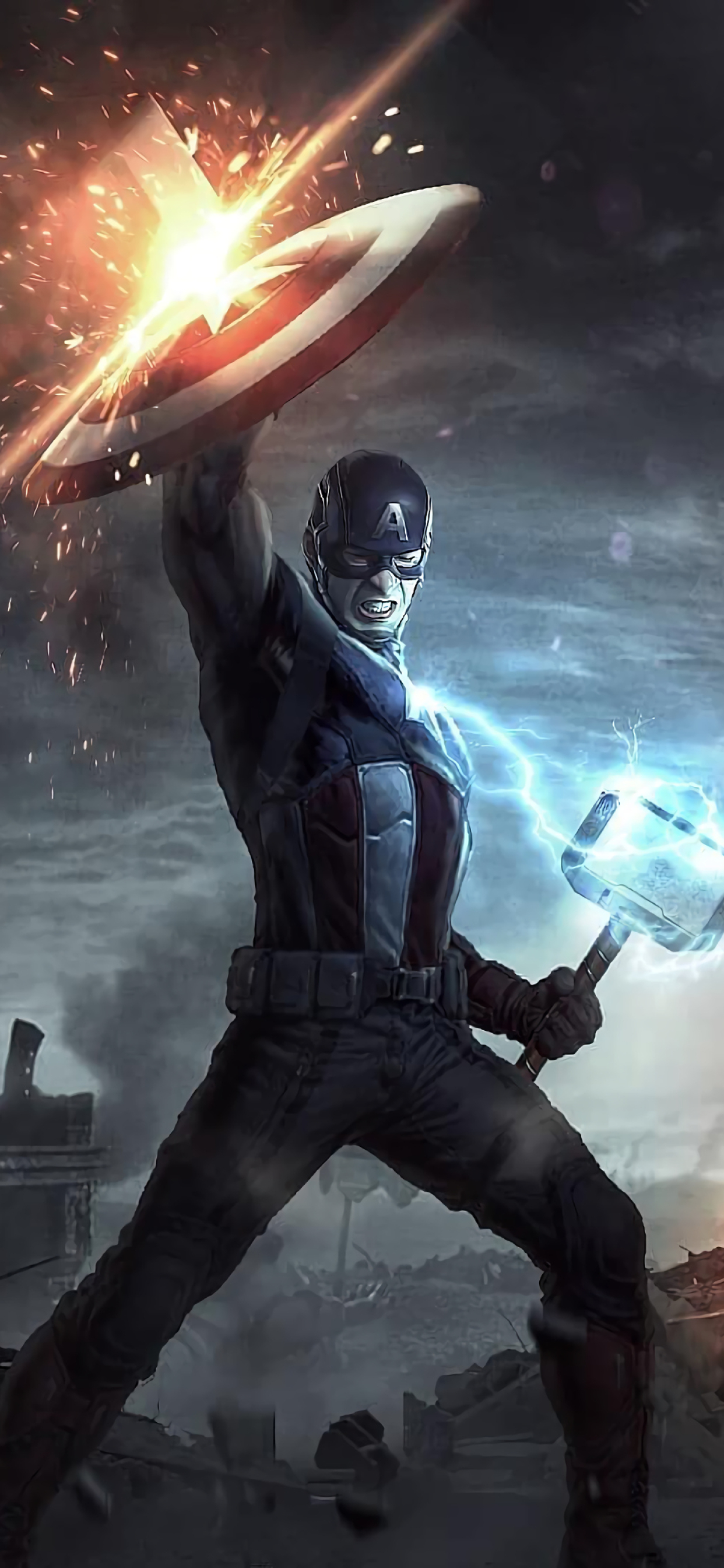 1242x2688 4K Captain America Mjolnir and Shield Iphone XS MAX Wallpaper, HD Superheroes 4K
