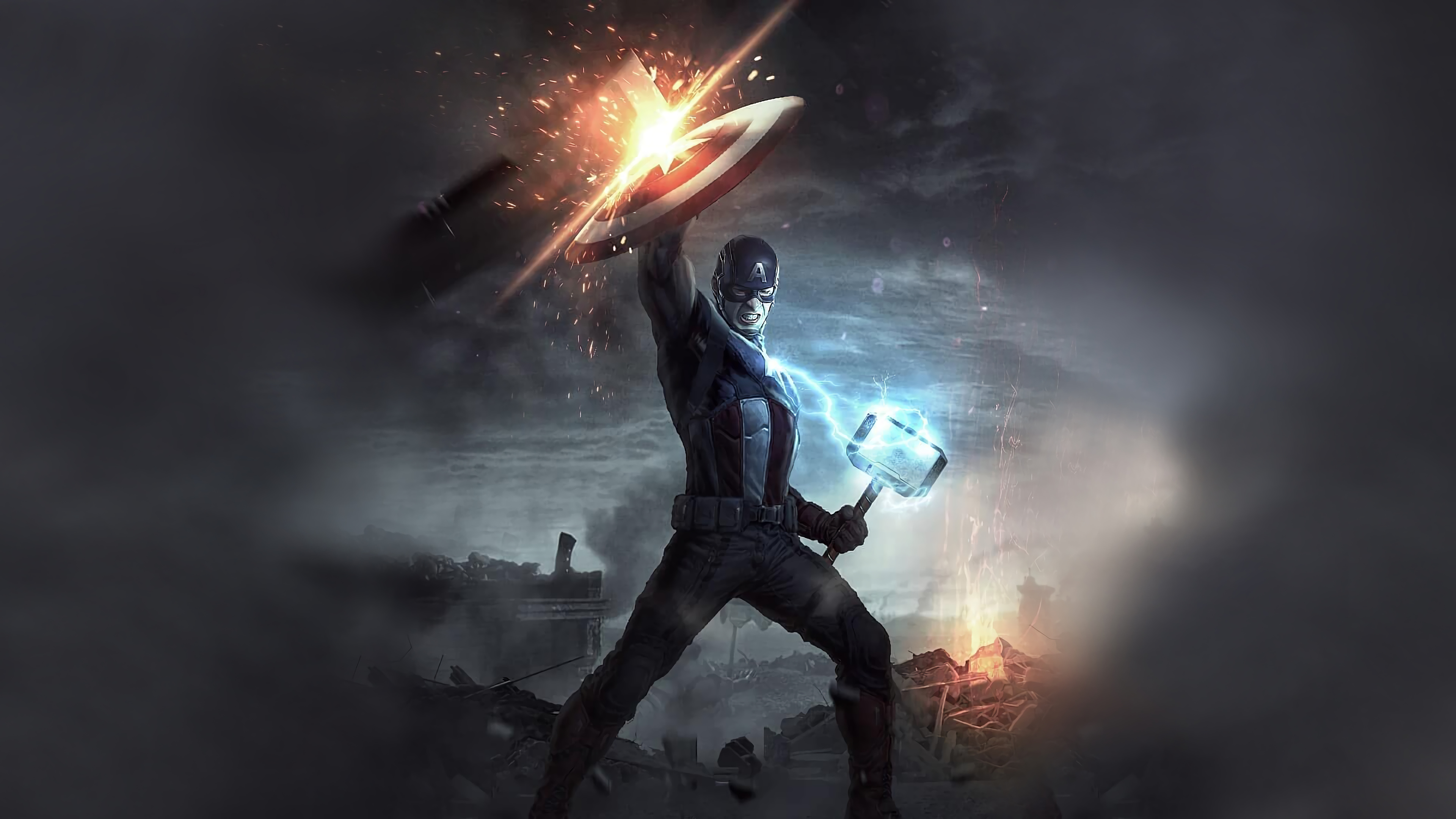 3840x2160 4K Captain America Mjolnir and Shield 4K ...