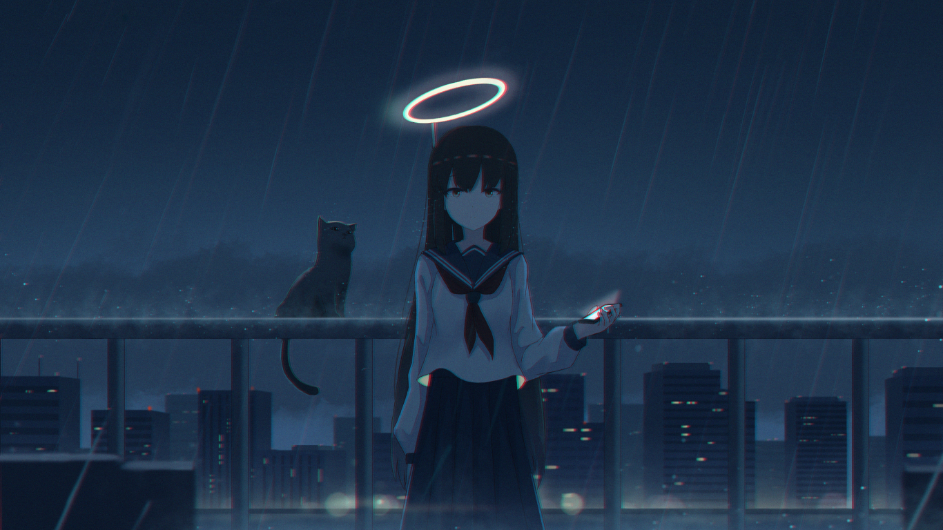 1366x768 4K Girl in the Rain with Cat 1366x768 Resolution Wallpaper, HD  Anime 4K Wallpapers, Images, Photos and Background - Wallpapers Den