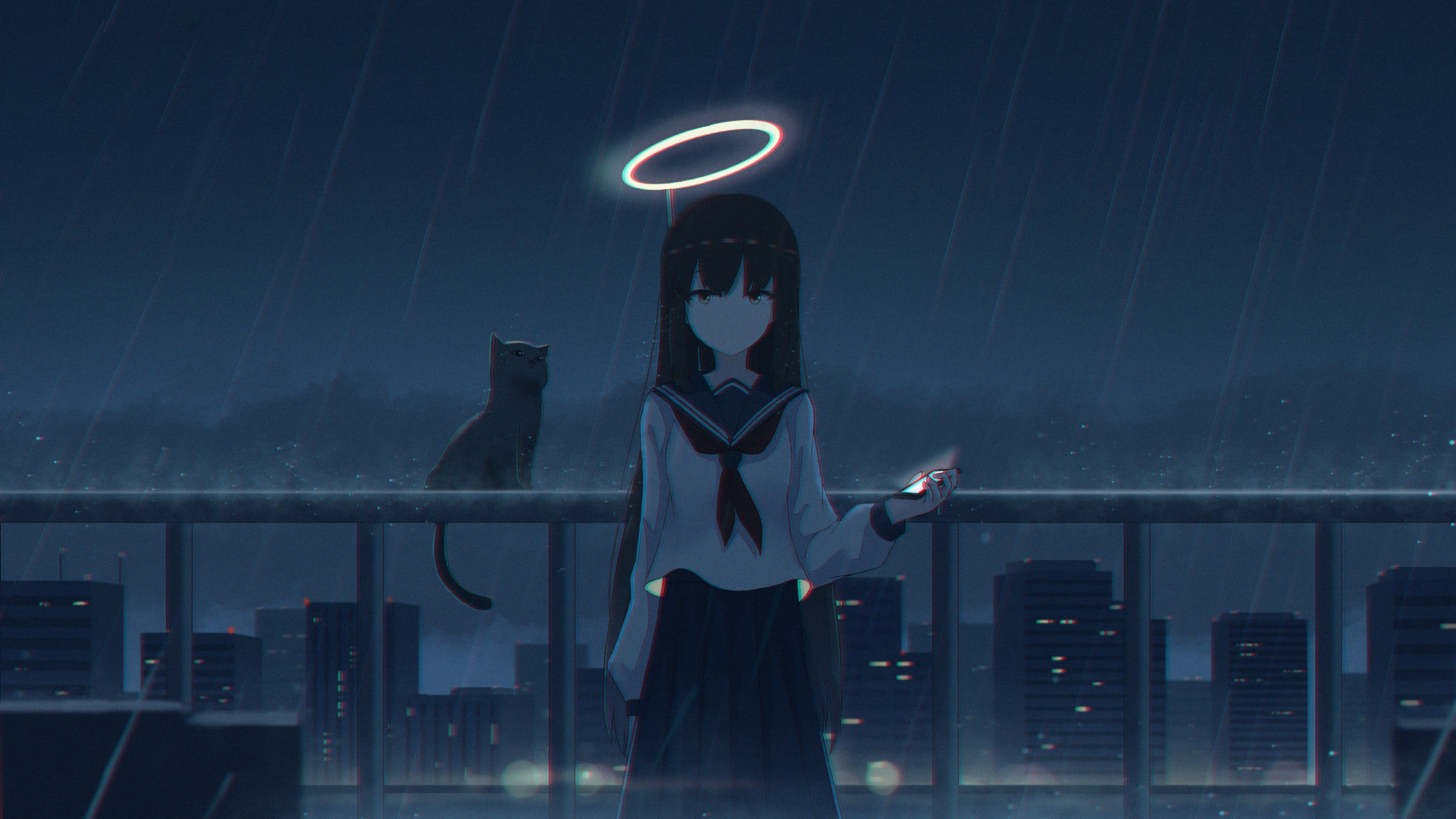 2560x1440 4k Girl In The Rain With Cat 1440p Resolution Wallpaper Hd Anime 4k Wallpapers Images Photos And Background