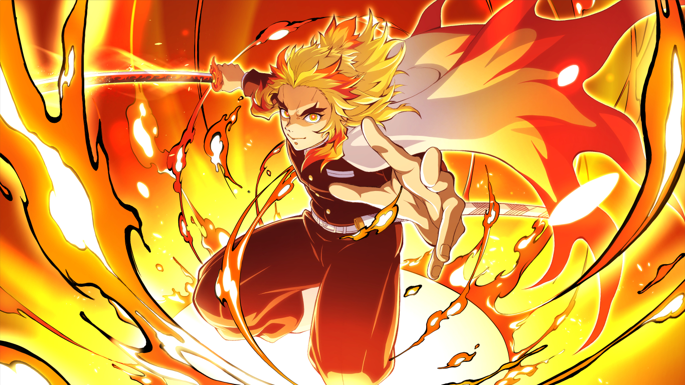 1366x768 4k Kyojuro Rengoku Ultra 1366x768 Resolution Wallpaper Hd Anime 4k Wallpapers Images Photos And Background Wallpapers Den