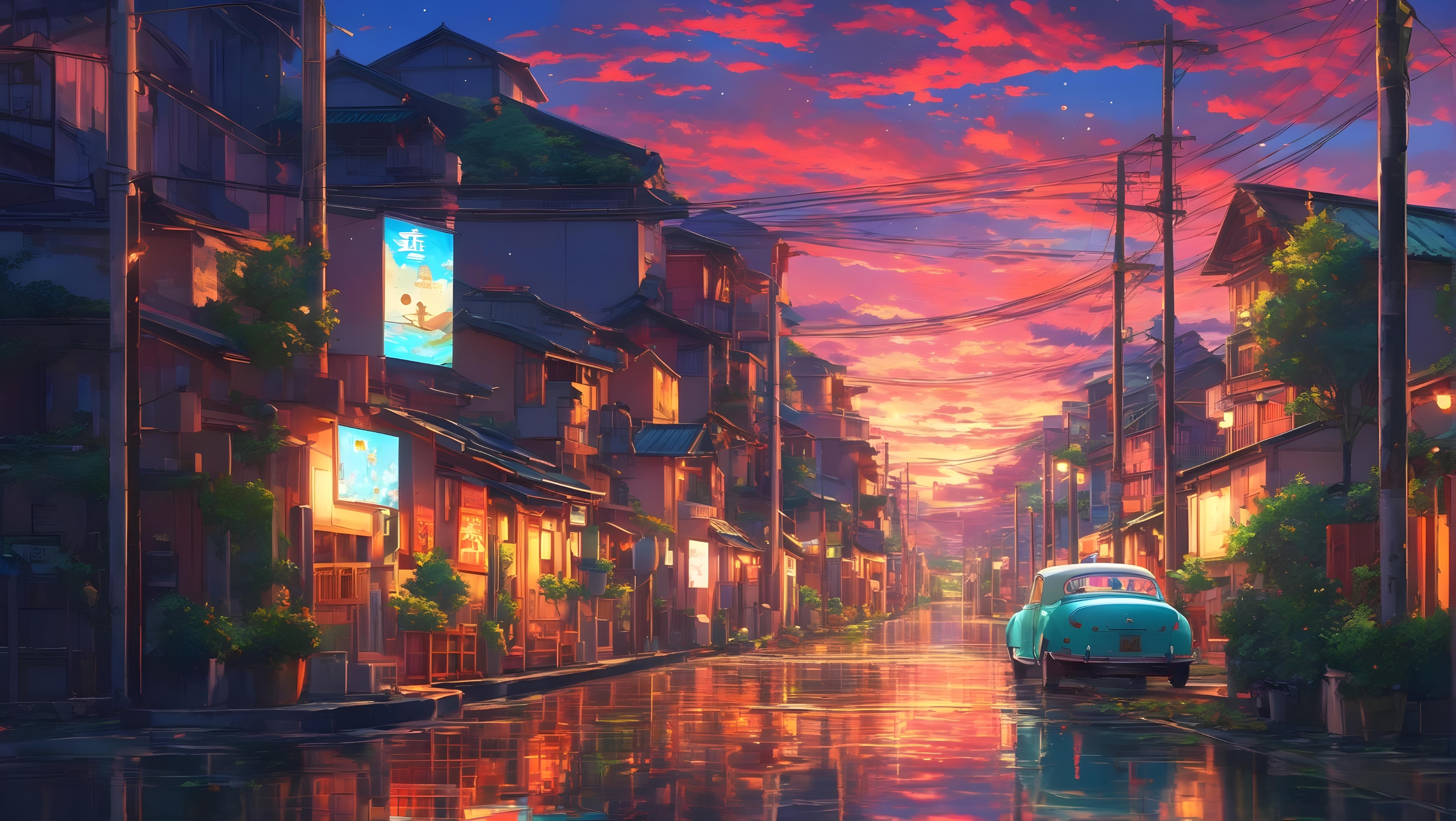 Download Scenic Japanese Anime Street Wallpaper | Wallpapers.com
