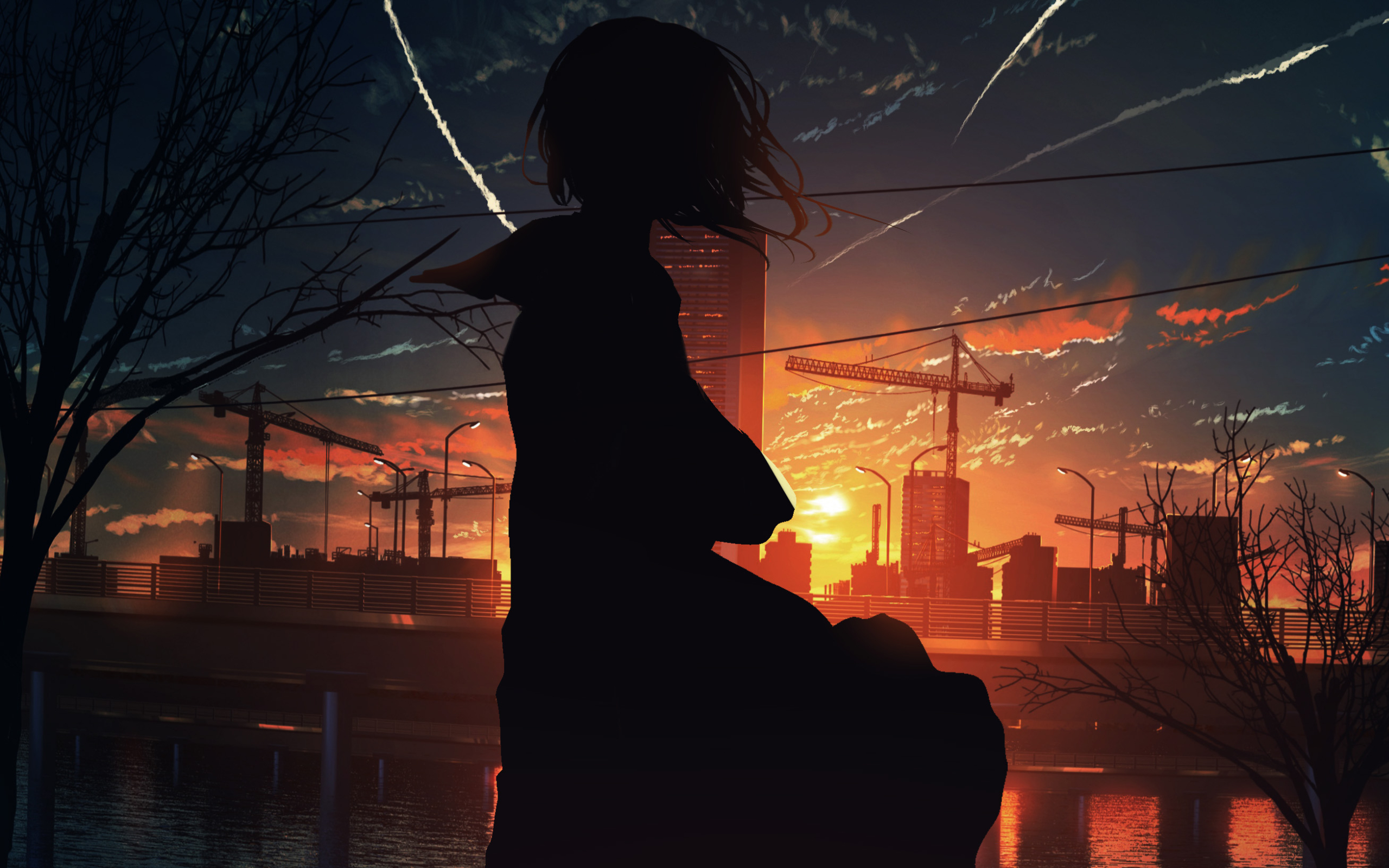 Sad anime girl in the field 4K wallpaper download