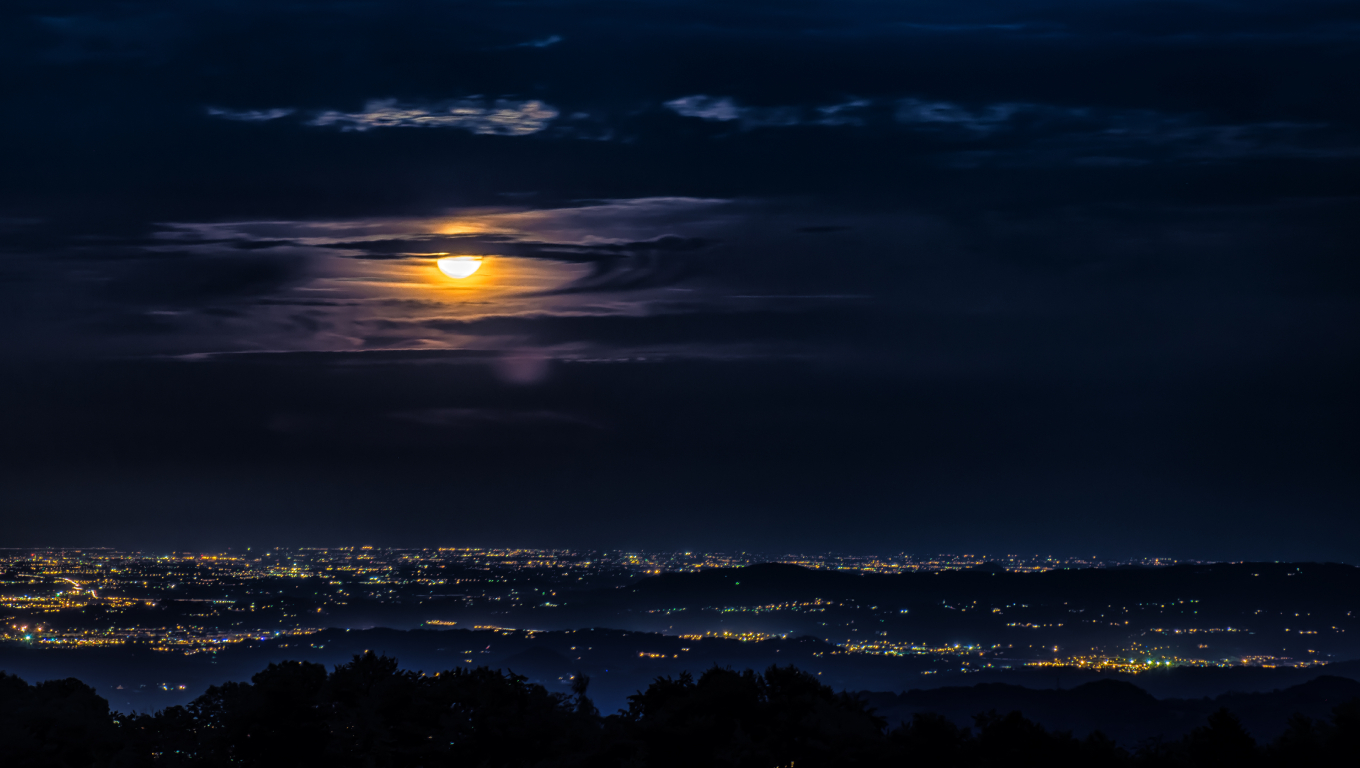 1360x768 Moon Clouds Night City View 4k Laptop HD HD 4k Wallpapers