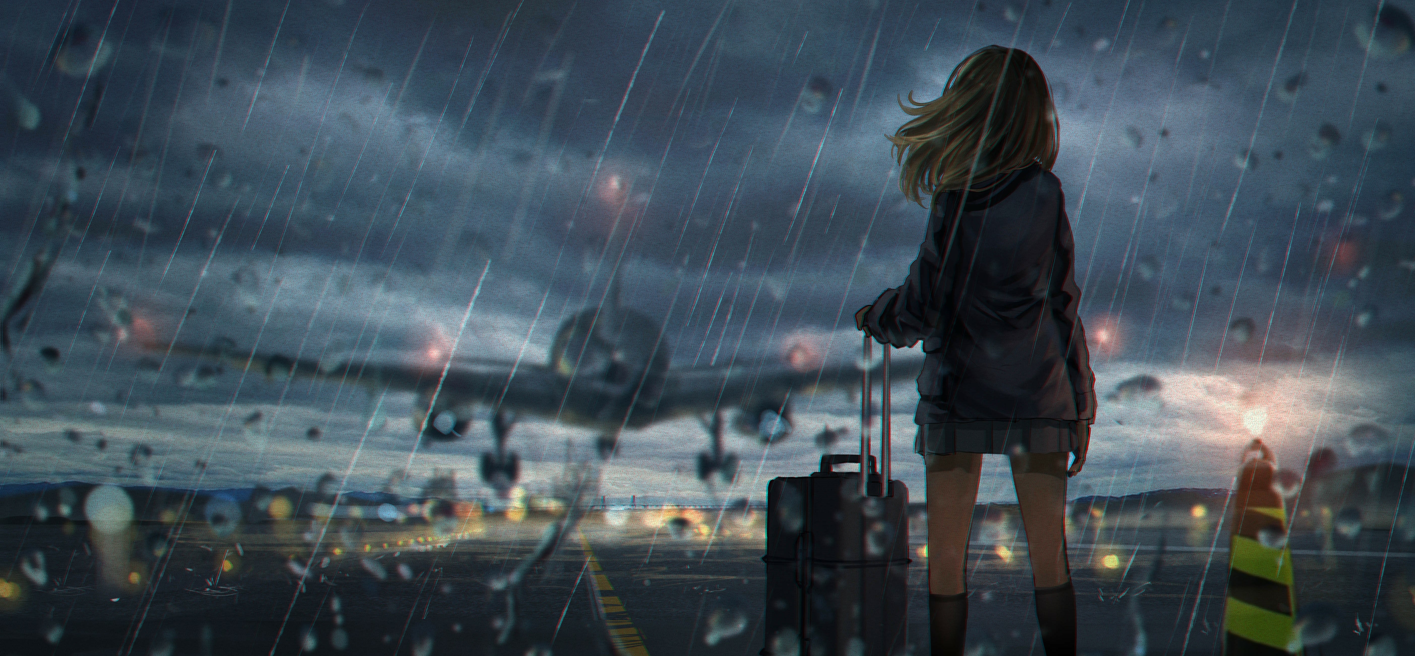 Alone in Airport 4K Rain Wallpaper, HD