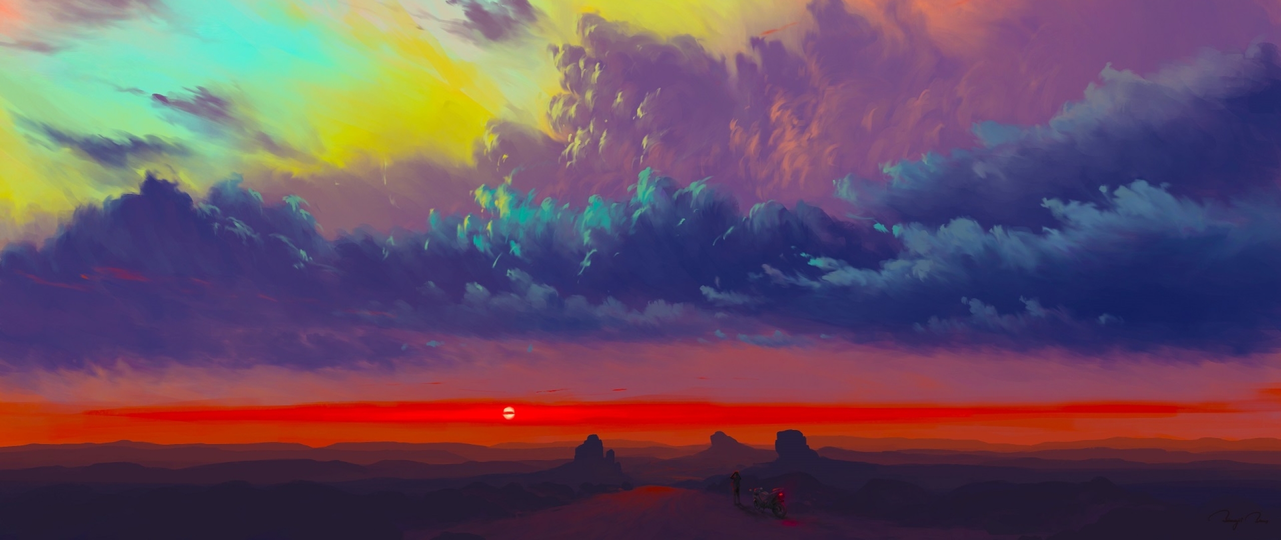 2560x1080 Amazing Sunset Art 2560x1080 Resolution Wallpaper Hd Artist