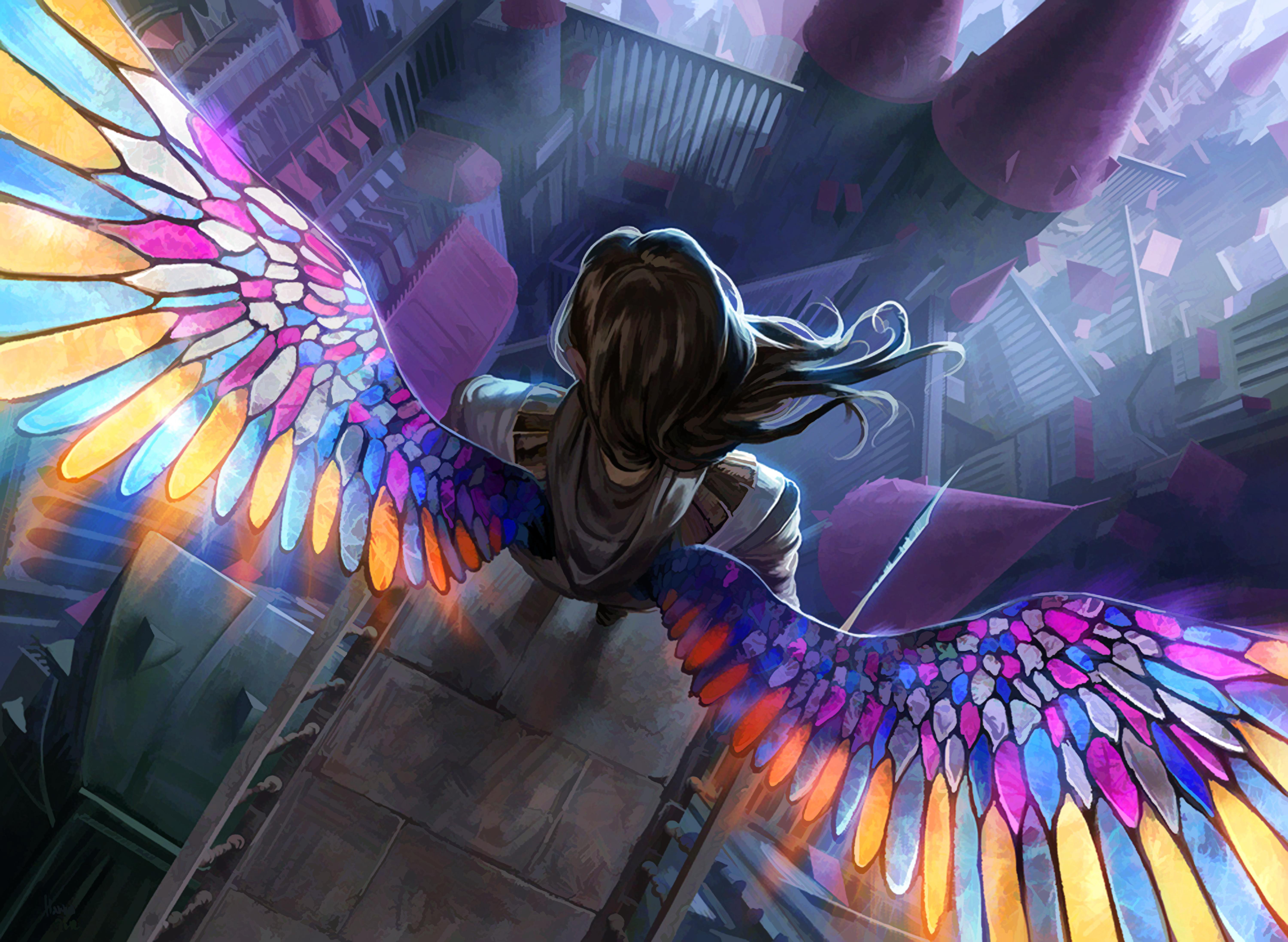 Дух вдохновения. Крылья радужные МТГ. Красивые арты. Человек с крыльями. Девушка с крыльями.