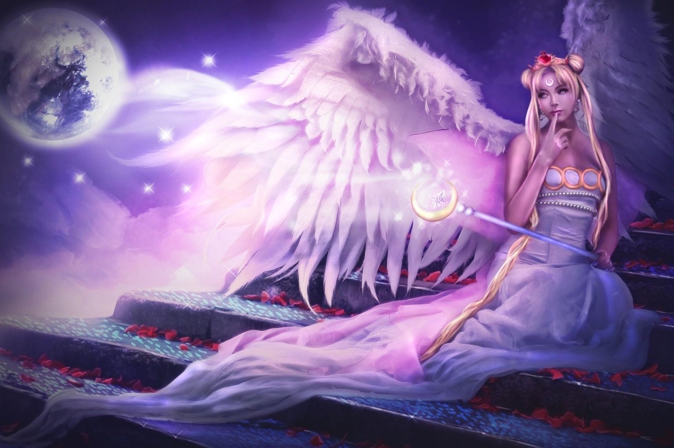 2560x1700 angel, wings, sitting Chromebook Pixel Wallpaper, HD Fantasy 4K W...