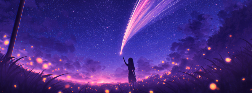 851x315 Anime Girl and Cool Starry Sky 851x315 Resolution Wallpaper, HD ...