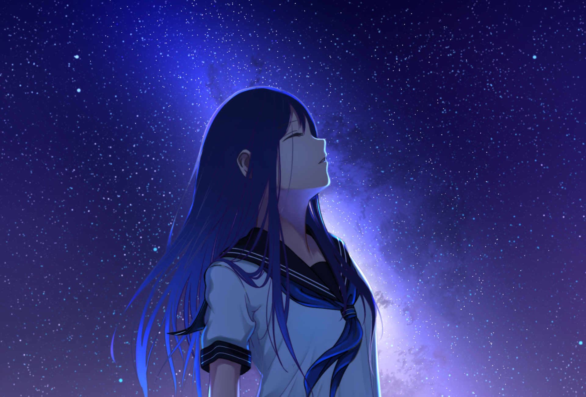 Wallpaper ID: 507050 / Anime, Stars, Cloud, 1080P, Sky, Original, Night,  Mountain, Comet Wallpaper