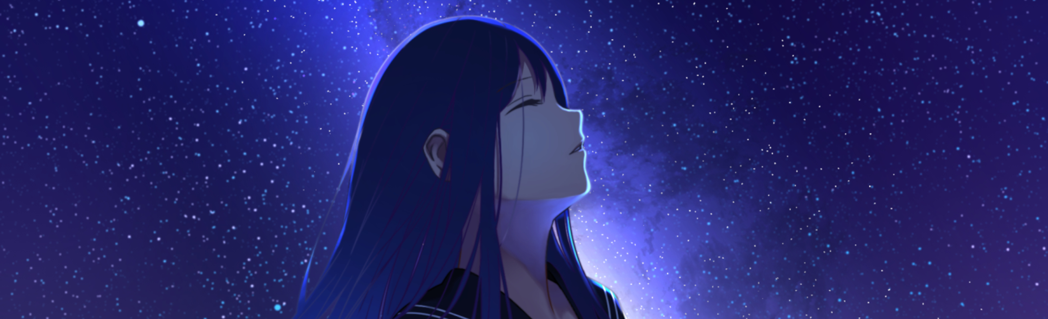 3540x1080 Resolution Anime Girl And Night Stars 3540x1080 Resolution ...