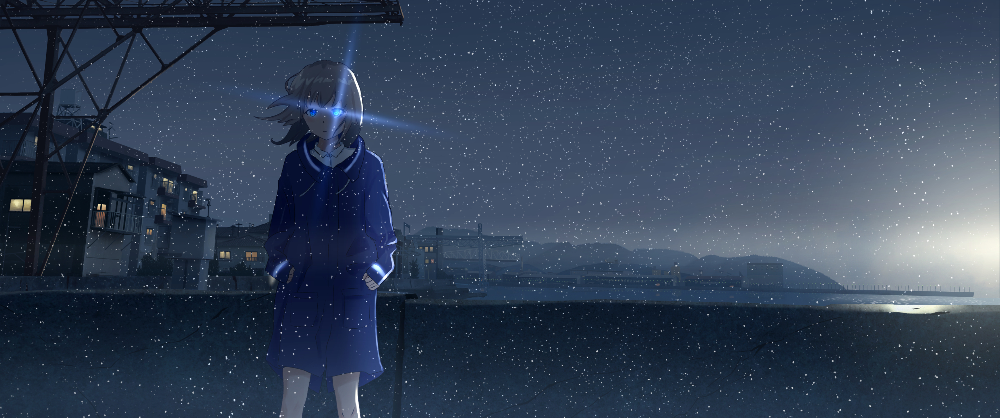 Steam Workshop::3440x1440 Anime Girl Sci Fi Katana 4k Rain+Glow Effect