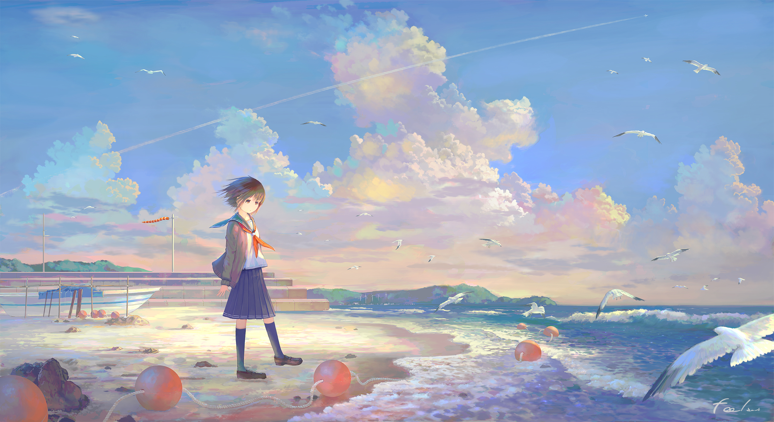 Anime Girl at the Seaside Wallpaper, HD Anime 4K Wallpapers, Images