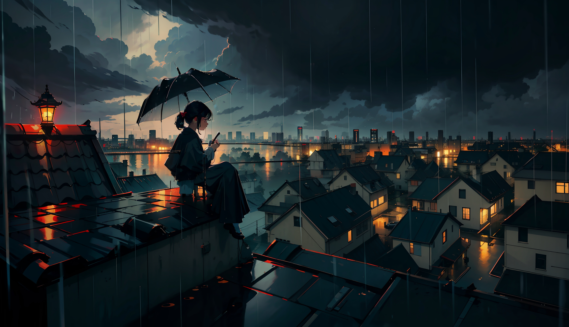 Wallpaper Anime Girls Rain Umbrella City One Person  Wallpaperforu