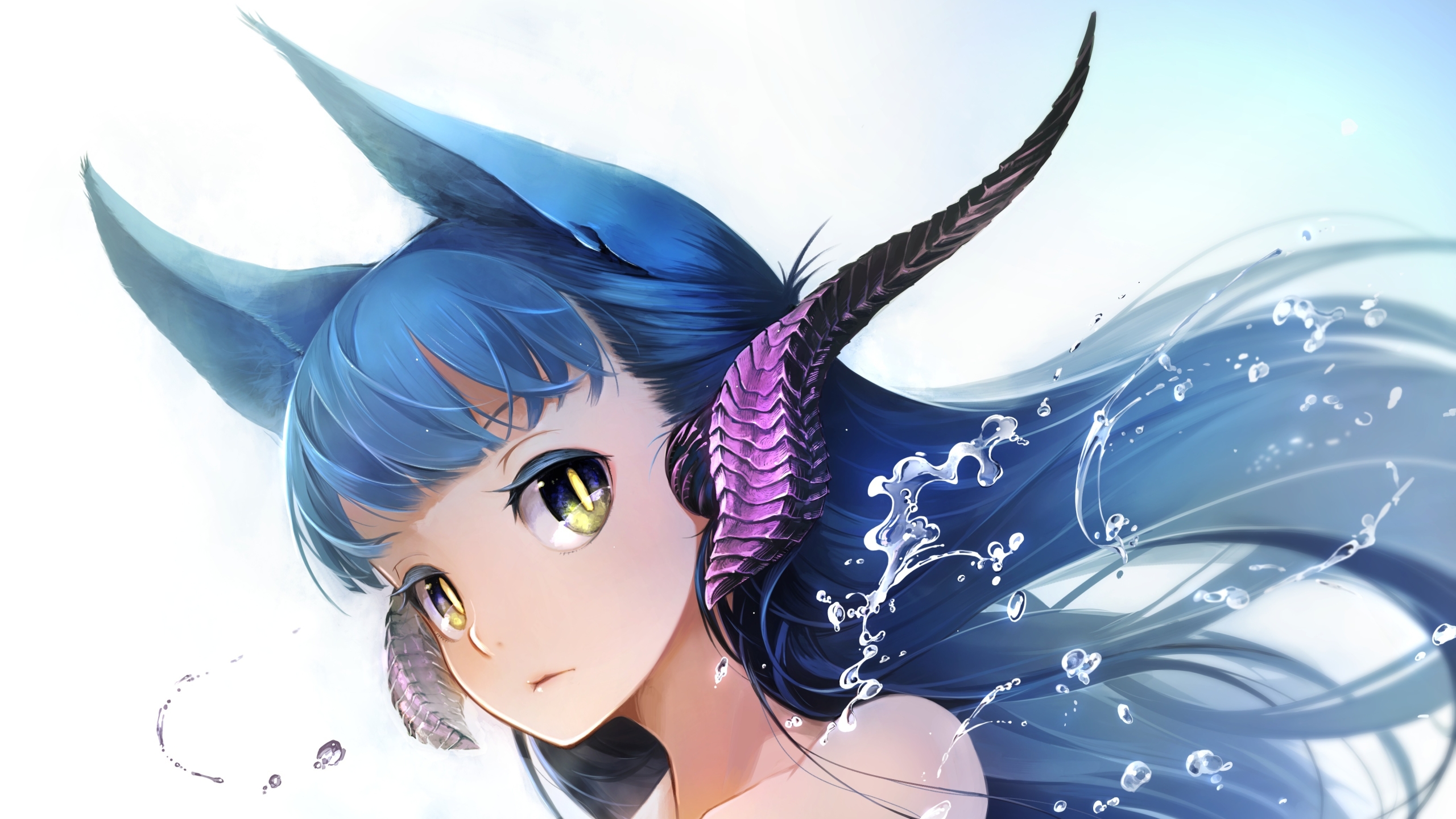 7. Anime girl with curly blue hair and cat ears - wide 5