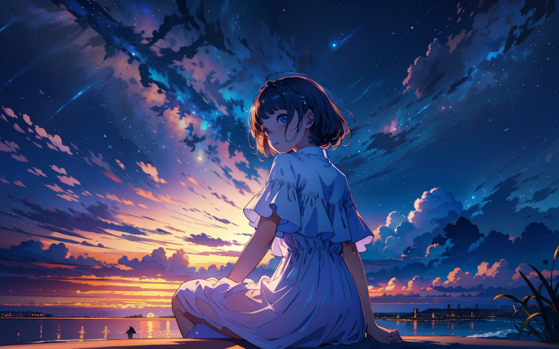 800x500 Resolution Anime Girl Enjoying Sunset 800x500 Resolution ...