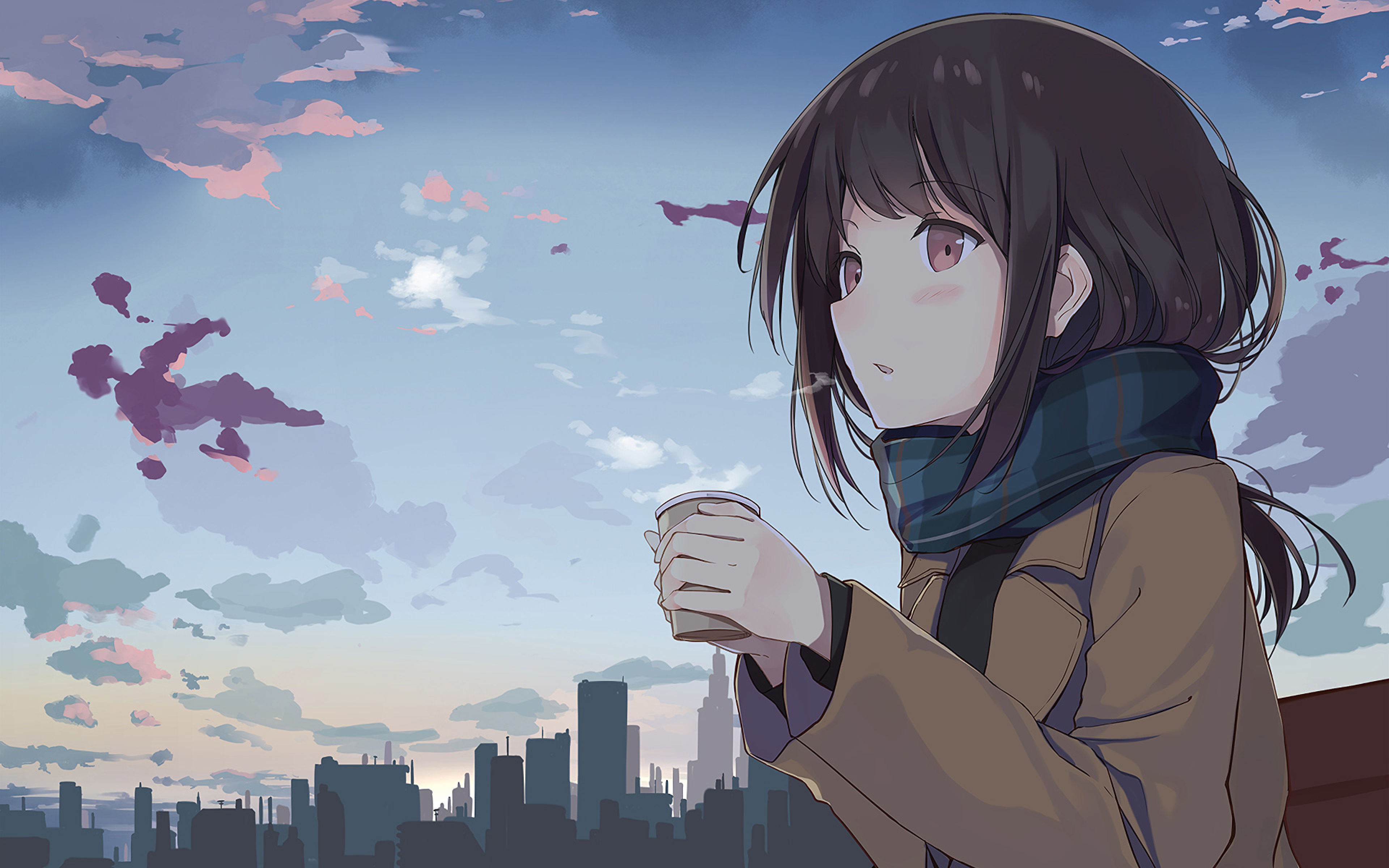 3840x2400 Anime Girl Holding Tea Outside UHD 4K 3840x2400 Resolution