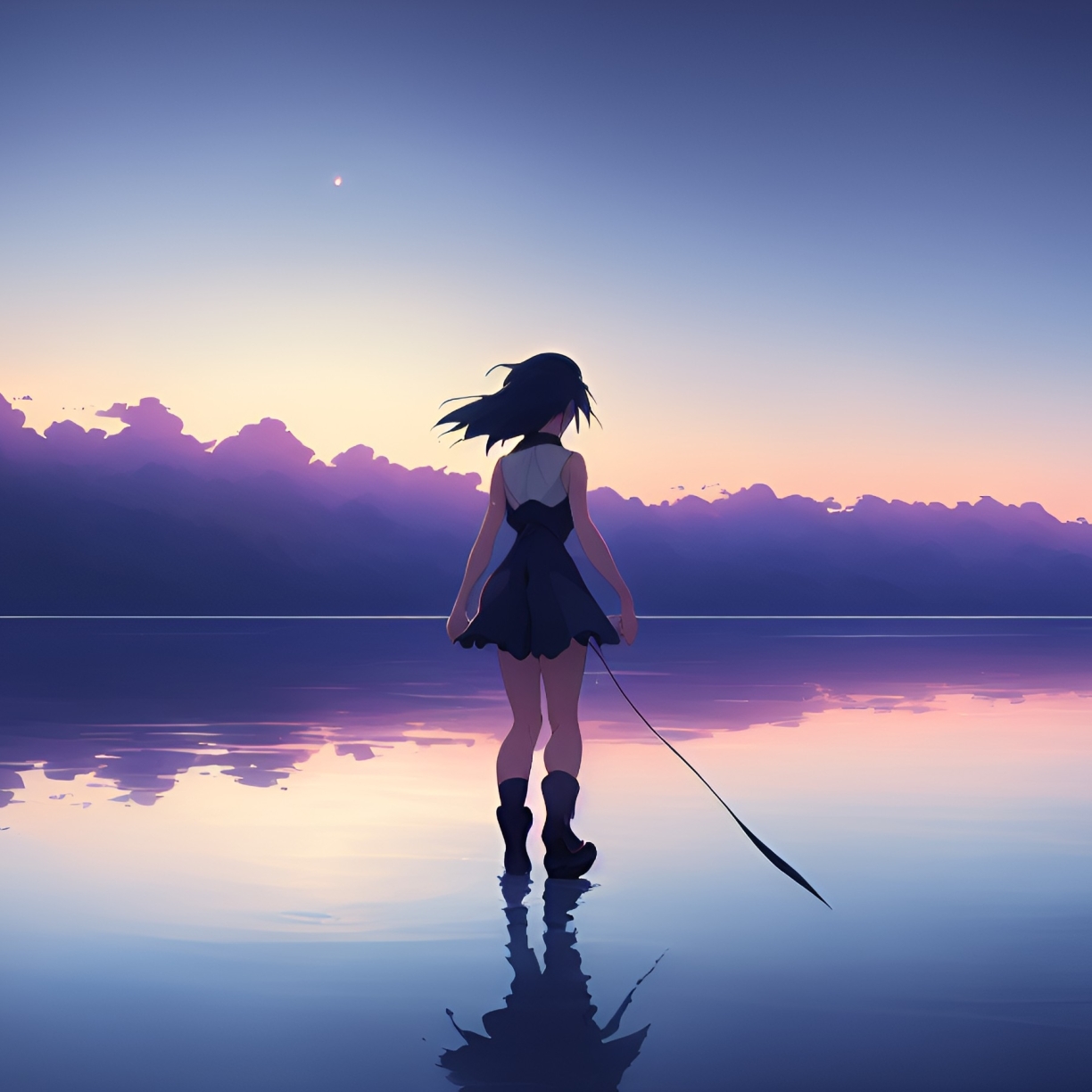 1224x1224 Anime Girl In Gradient Evening Ocean 1224x1224 Resolution