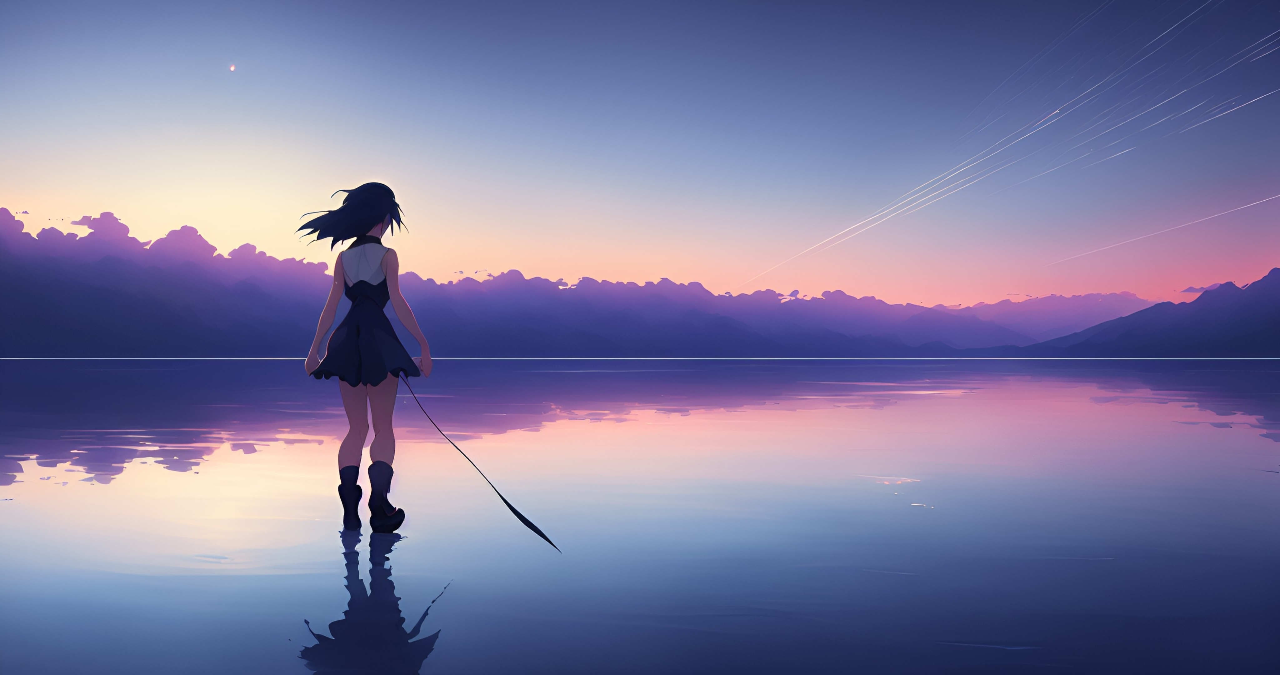 4096x2160 Anime Girl In Gradient Evening Ocean 4096x2160 Resolution Wallpaper Hd Anime 4k 0481