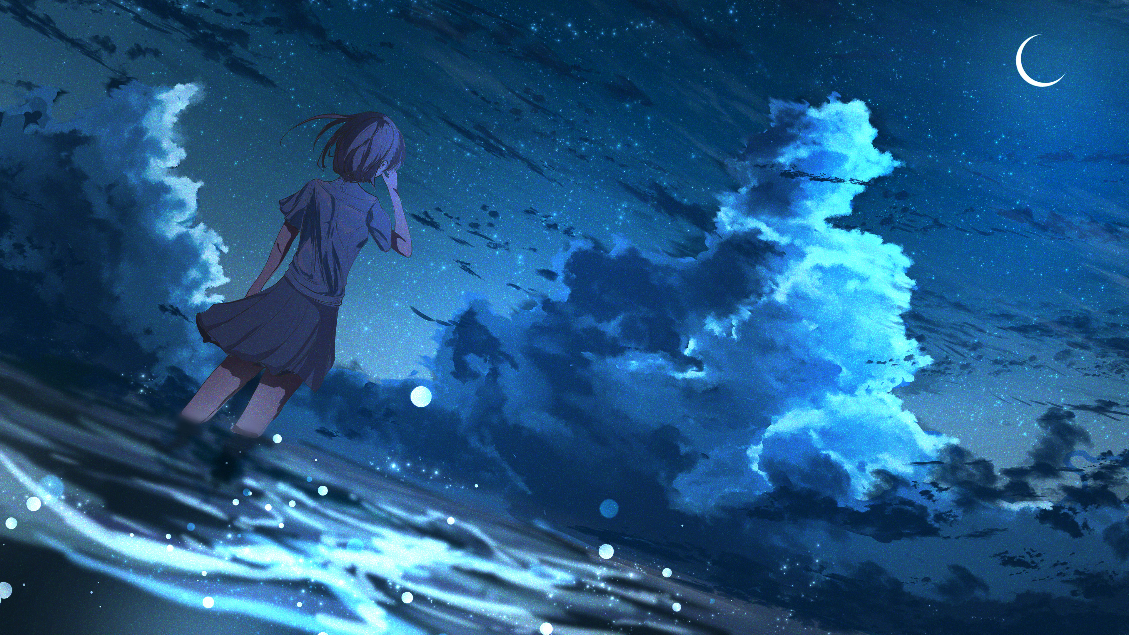 Anime Girl in Half Moon Night 4K Wallpaper, HD Anime 4K Wallpapers ...