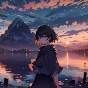 300x300 Resolution Anime Girl in Mountains Lake 300x300 Resolution ...