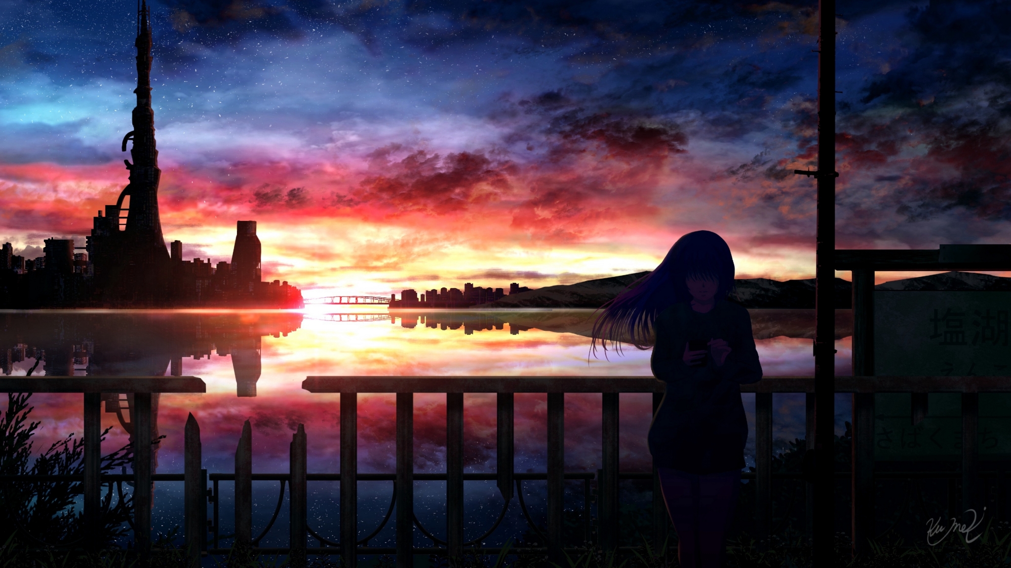 2048x1152 Anime Girl In Sunset 2048x1152 Resolution Wallpaper Hd