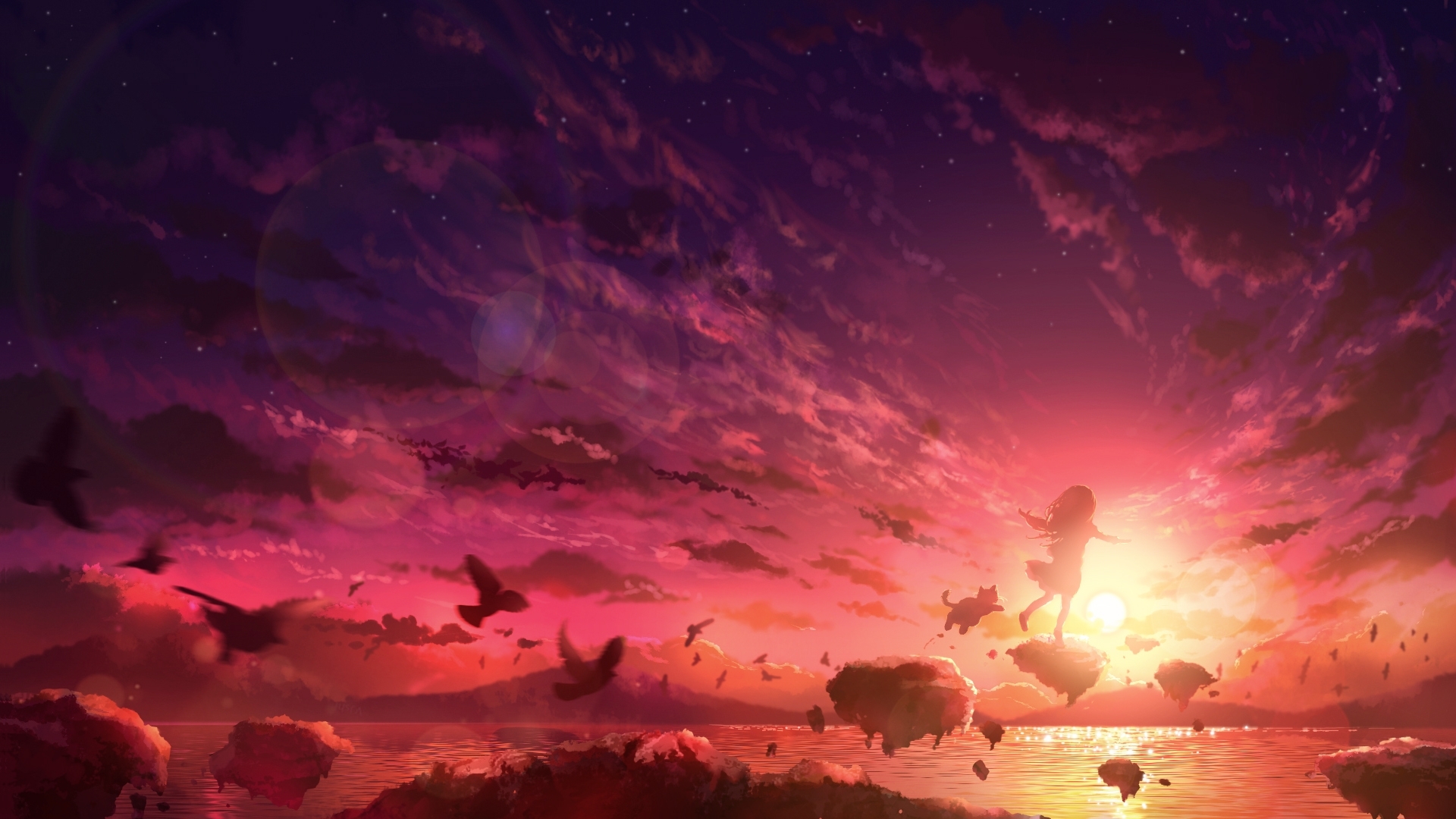 Premium Photo | Afternoon sunset sky clouds - anime background.