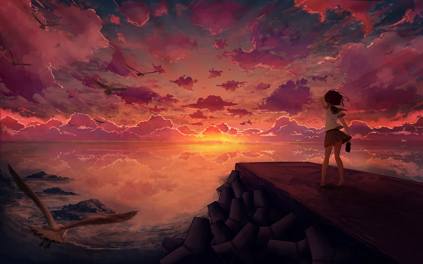1440x900 Anime Girl Looking at Sky 1440x900 Wallpaper, HD ...
