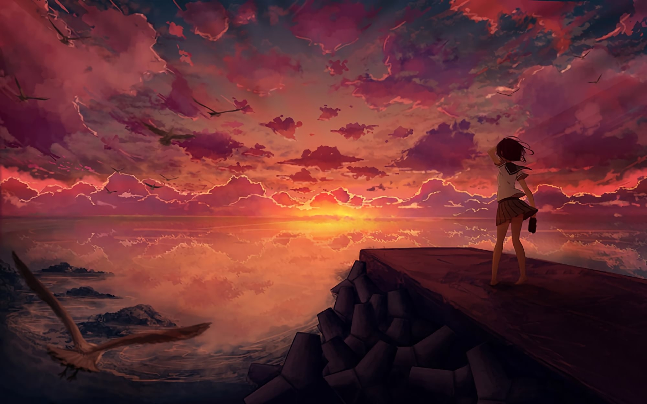 2560x1600 Anime Girl Looking at Sky 2560x1600 Resolution Wallpaper, HD