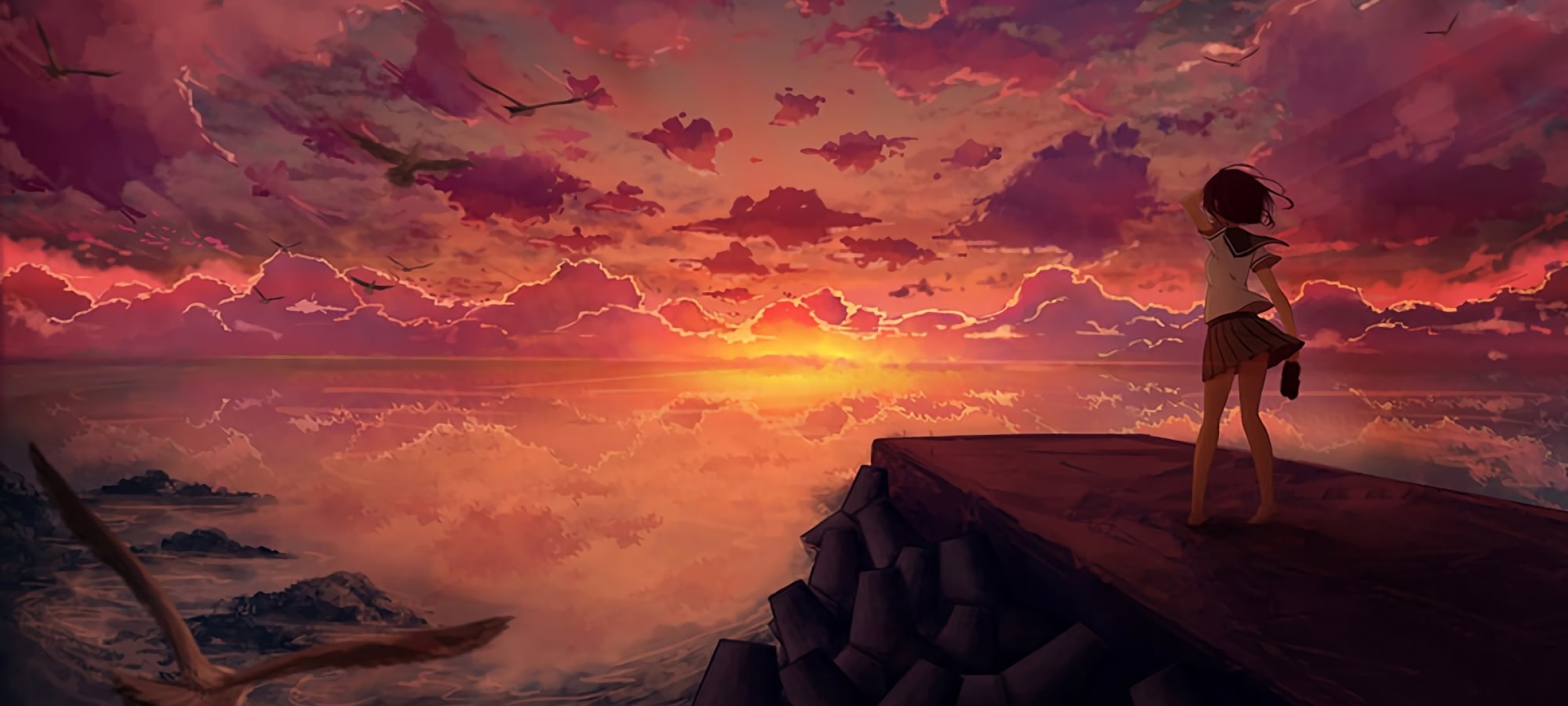 2400x1080 Anime Girl Looking at Sky 2400x1080 Resolution Wallpaper, HD ...