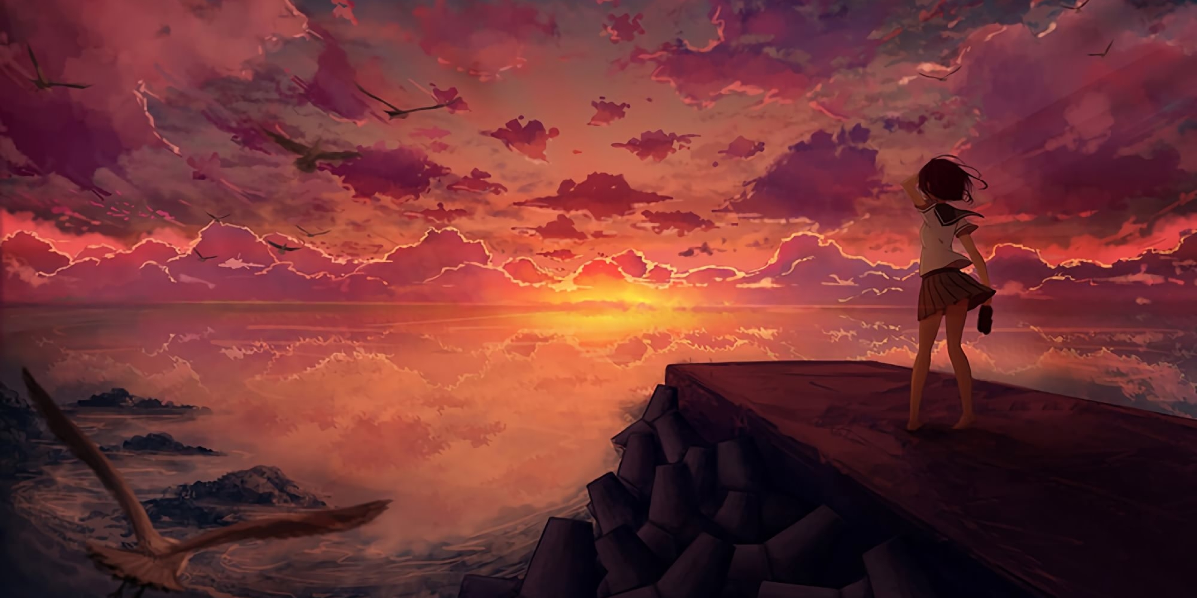 3840x1920 Anime Girl Looking at Sky 3840x1920 Resolution Wallpaper, HD ...