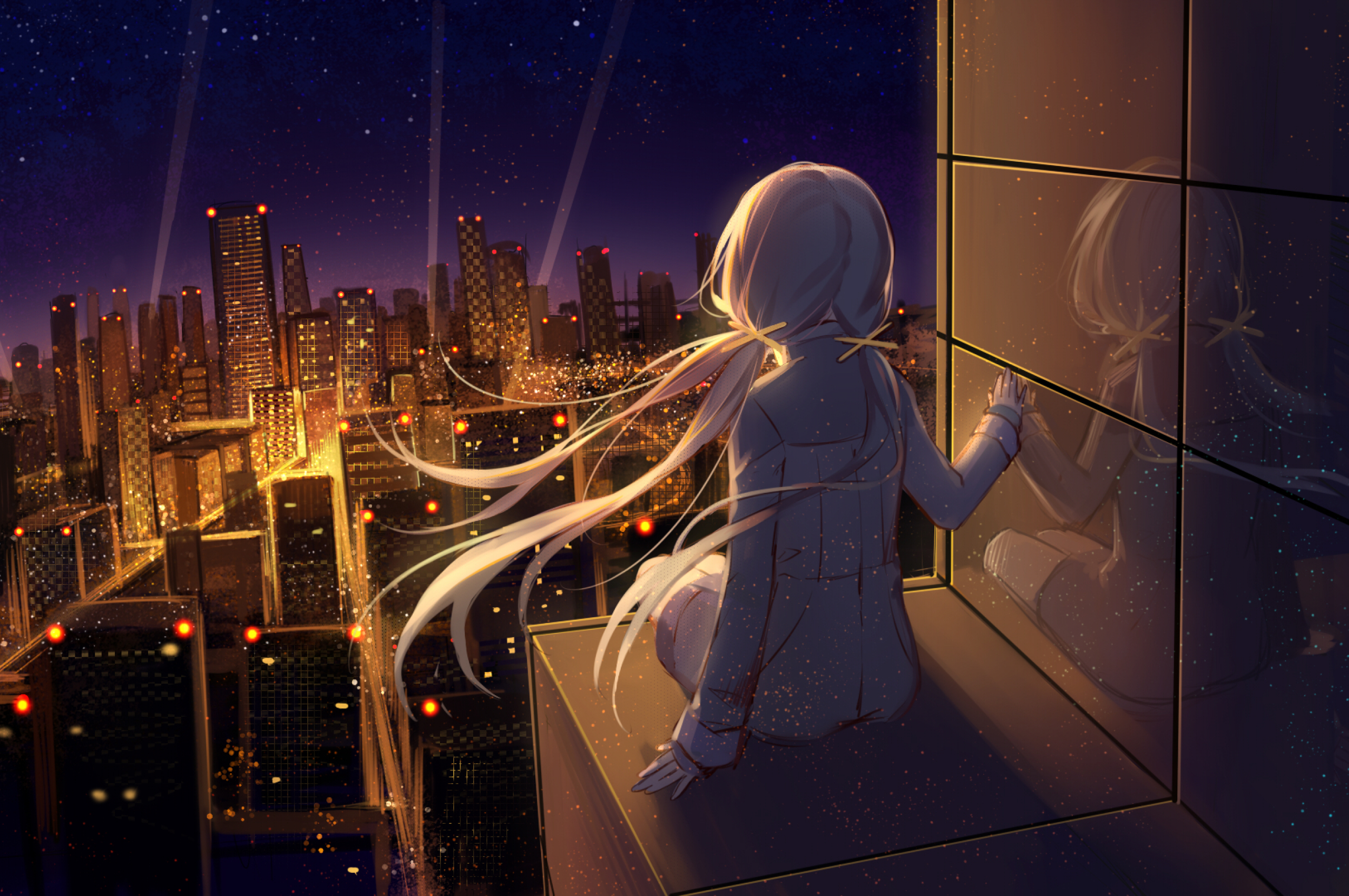2560x1700 Anime Girl Looking At Stars Chromebook Pixel Wallpaper