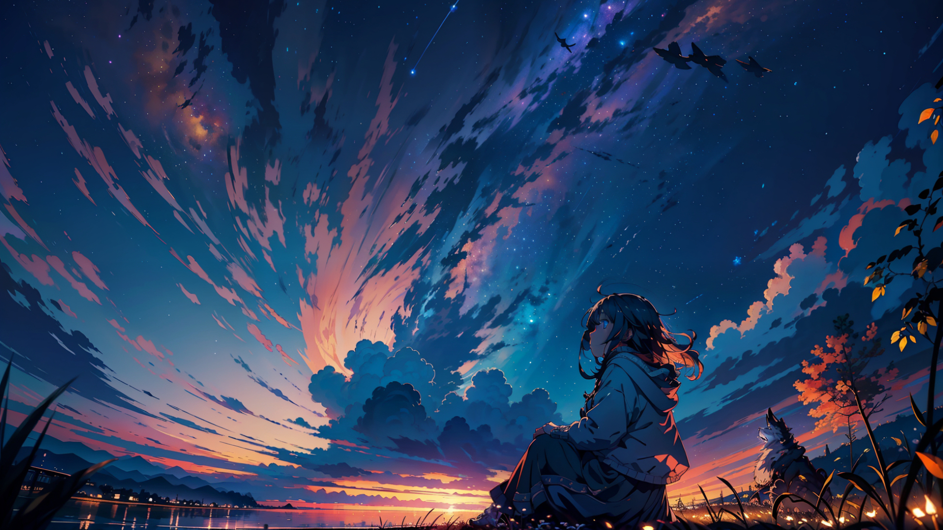 1920x1080 Resolution Anime Girl Looking for Sunset 1080P Laptop Full HD ...