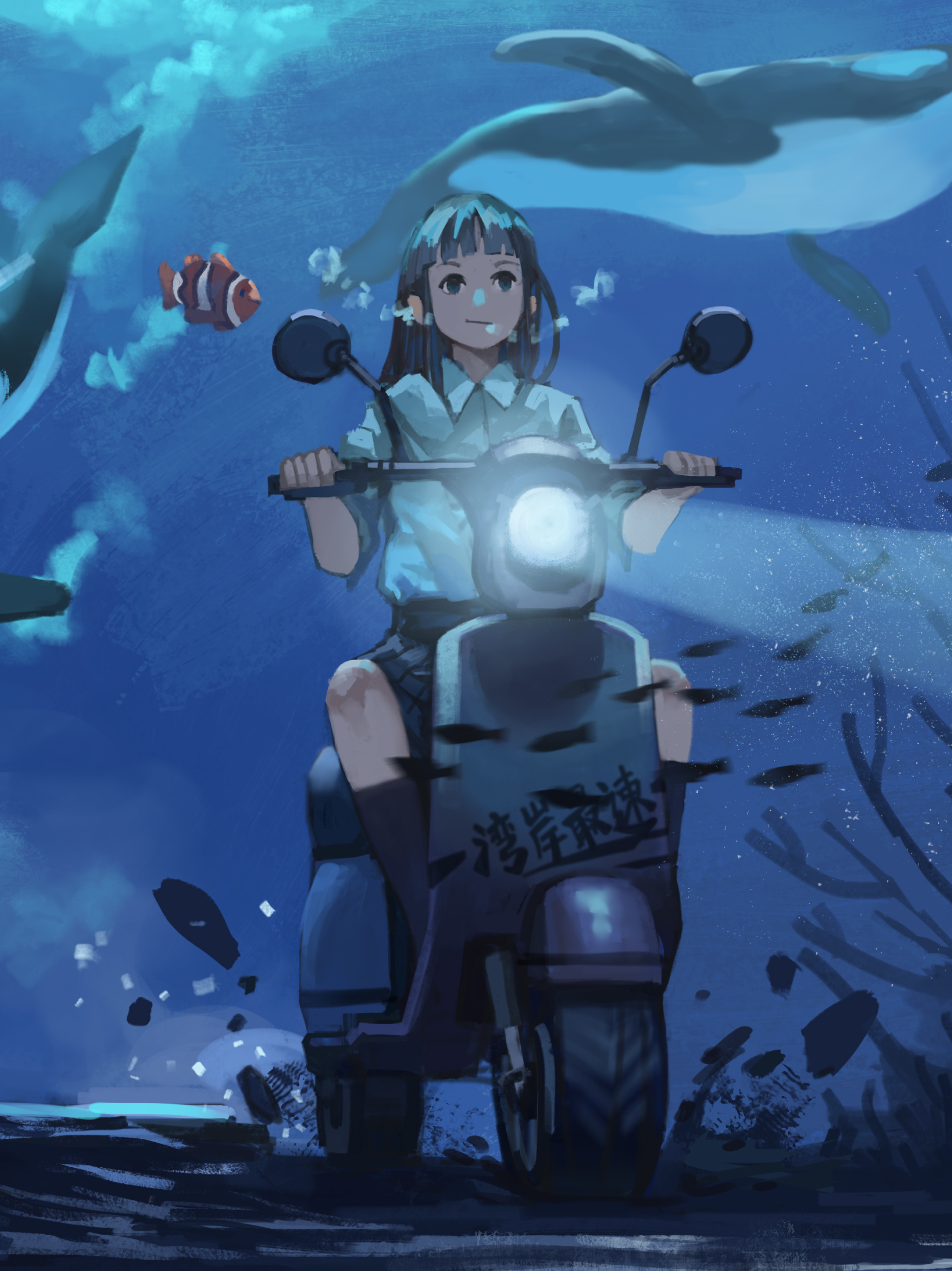 2048x2732 Anime Girl Riding Bike Under Water 2048x2732 Resolution  Wallpaper, HD Anime 4K Wallpapers, Images, Photos and Background -  Wallpapers Den