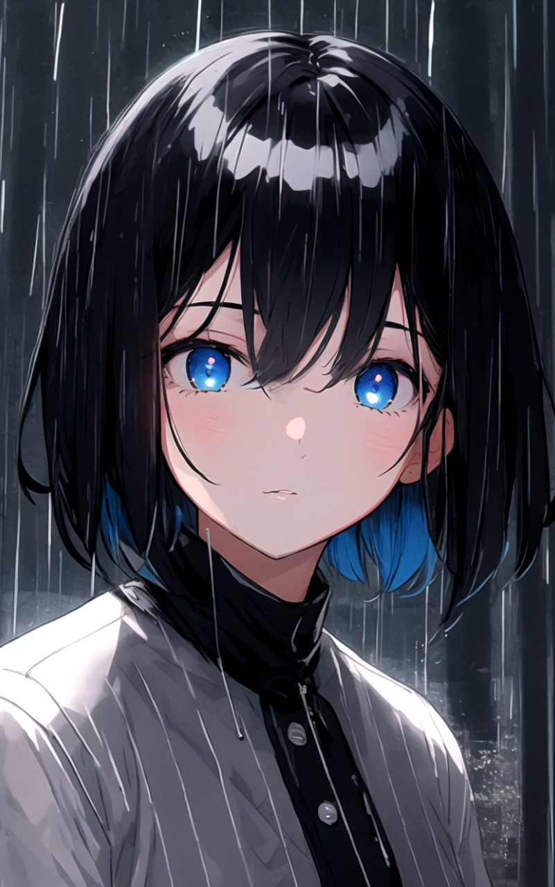 801x1281 Resolution Anime Girl Sad Blue Eyes in Rain 801x1281 ...