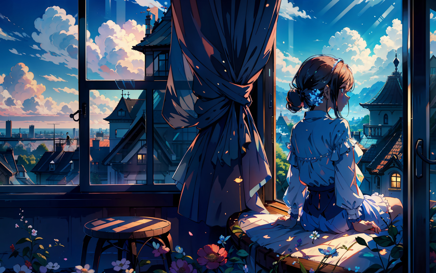 1440x900 Anime Girl Sitting On A Window 1440x900 Wallpaper, HD Artist ...