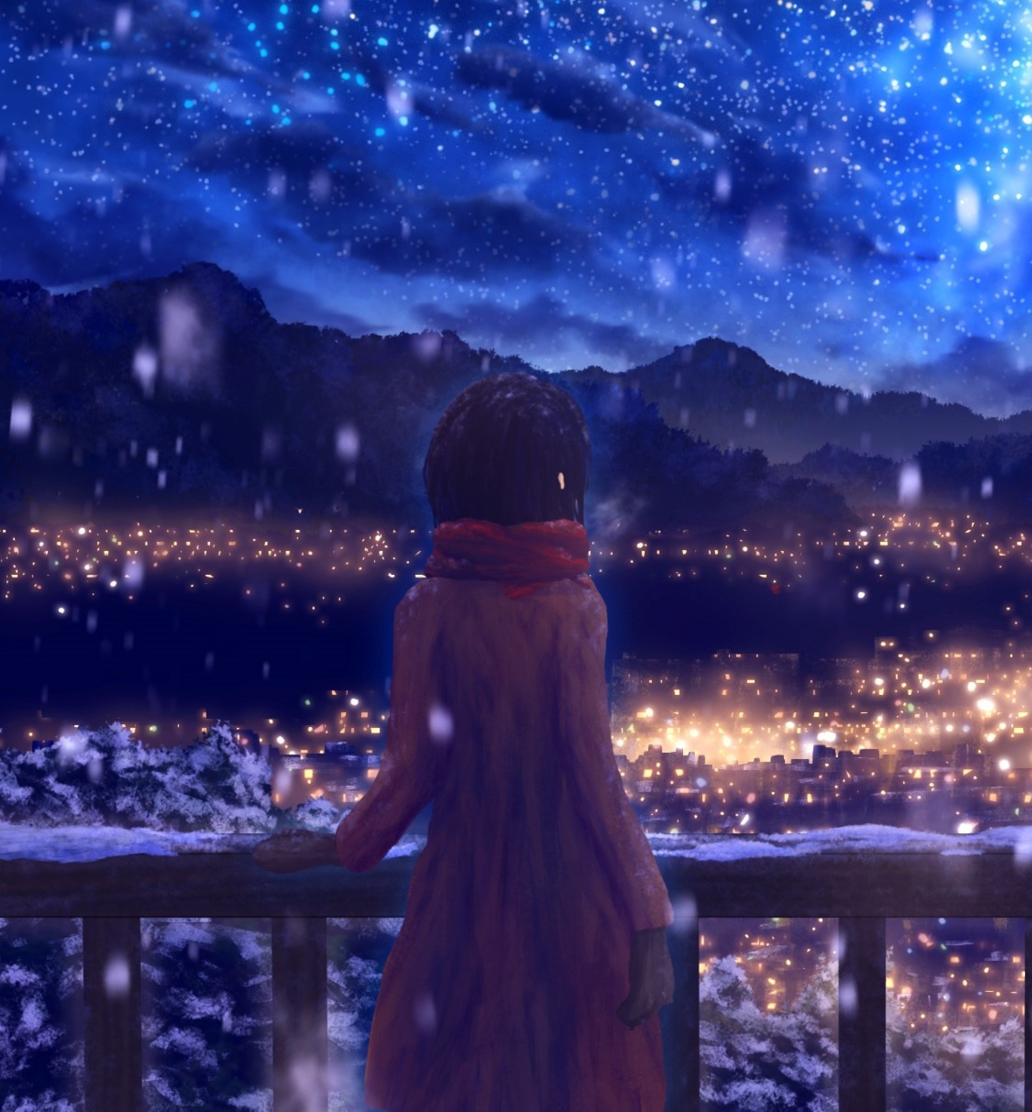 Anime Girl Lying On The Roof Watching The Aurora In The Snow Live Wallpaper   MoeWalls