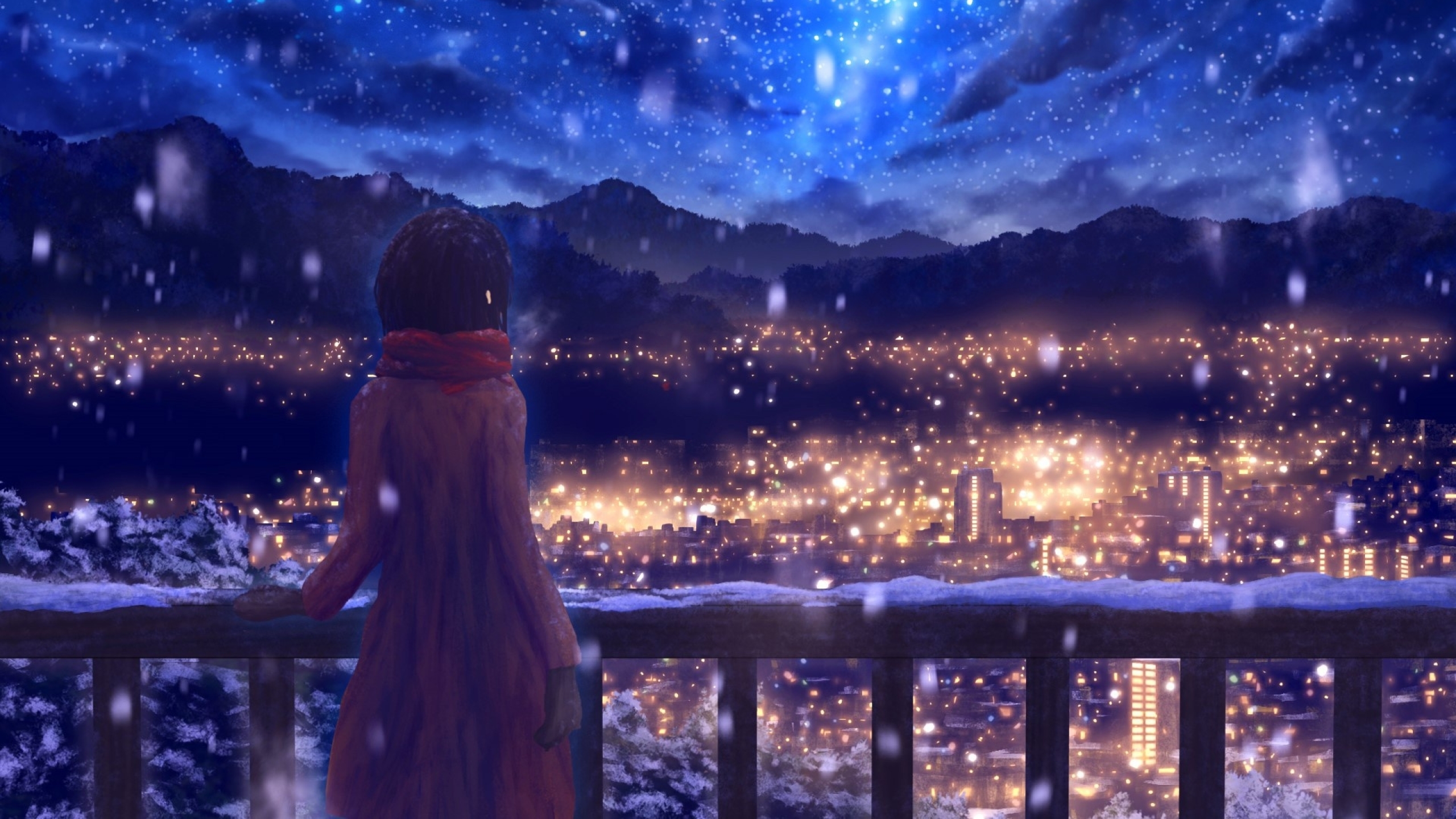2560x1440 Anime Girl Standing Alone in Snow 1440P ...