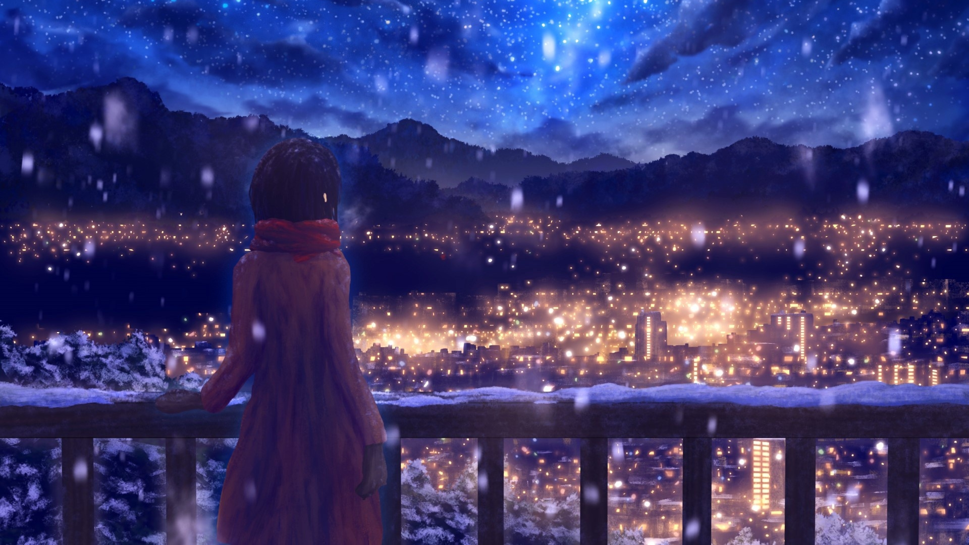 3840x2160 Anime Girl Standing Alone In Snow 4k Wallpaper Hd Nature 4k Wallpapers Images Photos And Background Wallpapers Den