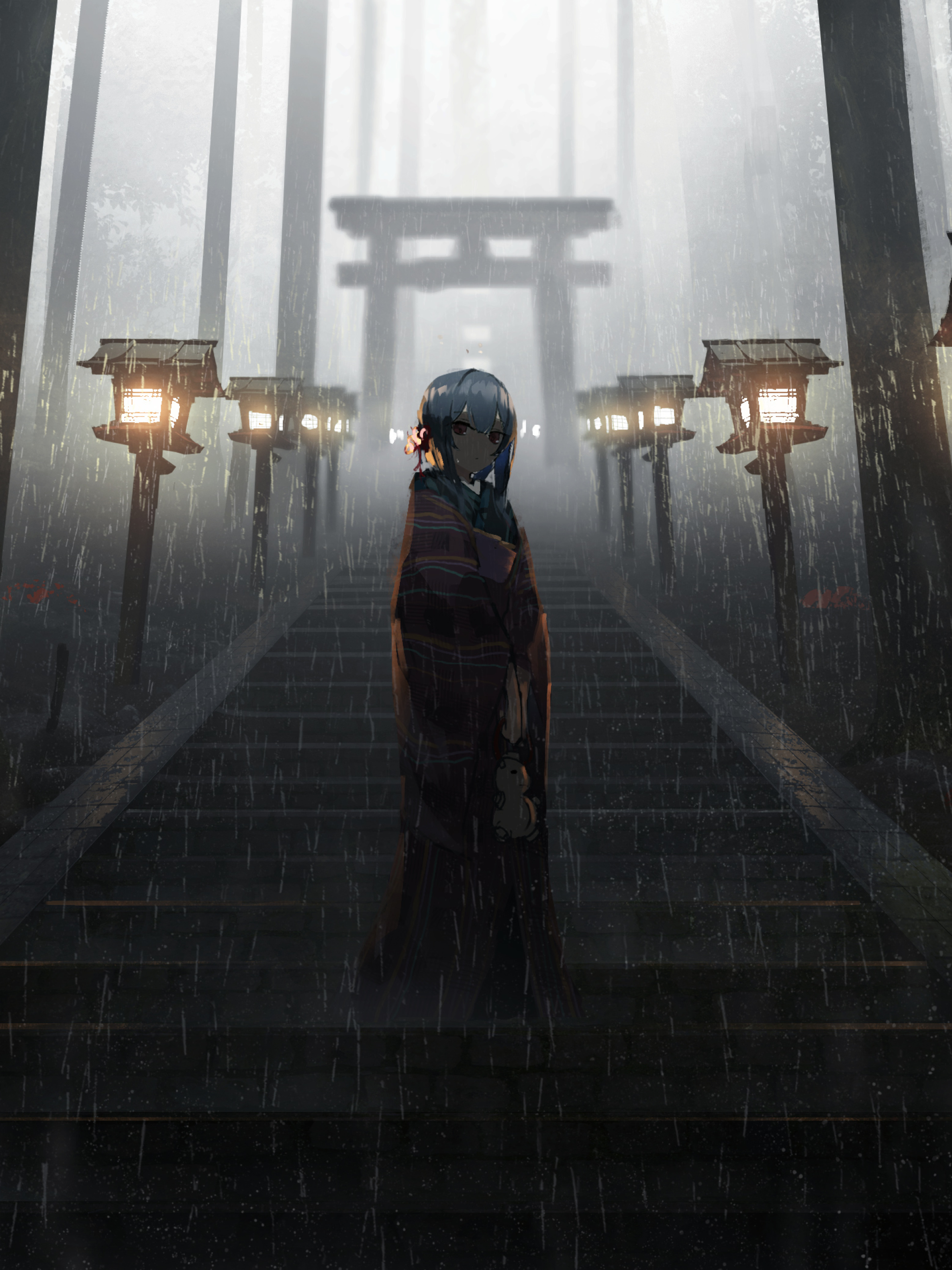2048x2732 Anime Girl Standing in Rain inside Torii 5K 2048x2732 Resolution  Wallpaper, HD Anime 4K Wallpapers, Images, Photos and Background -  Wallpapers Den