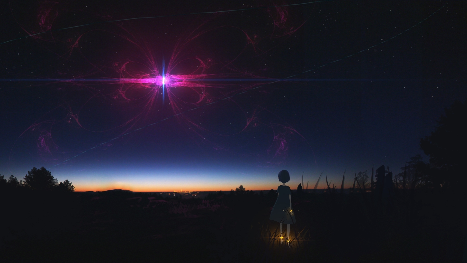 1920x1080 Anime Girl Staring At Night Sky 1080p Laptop Full Hd