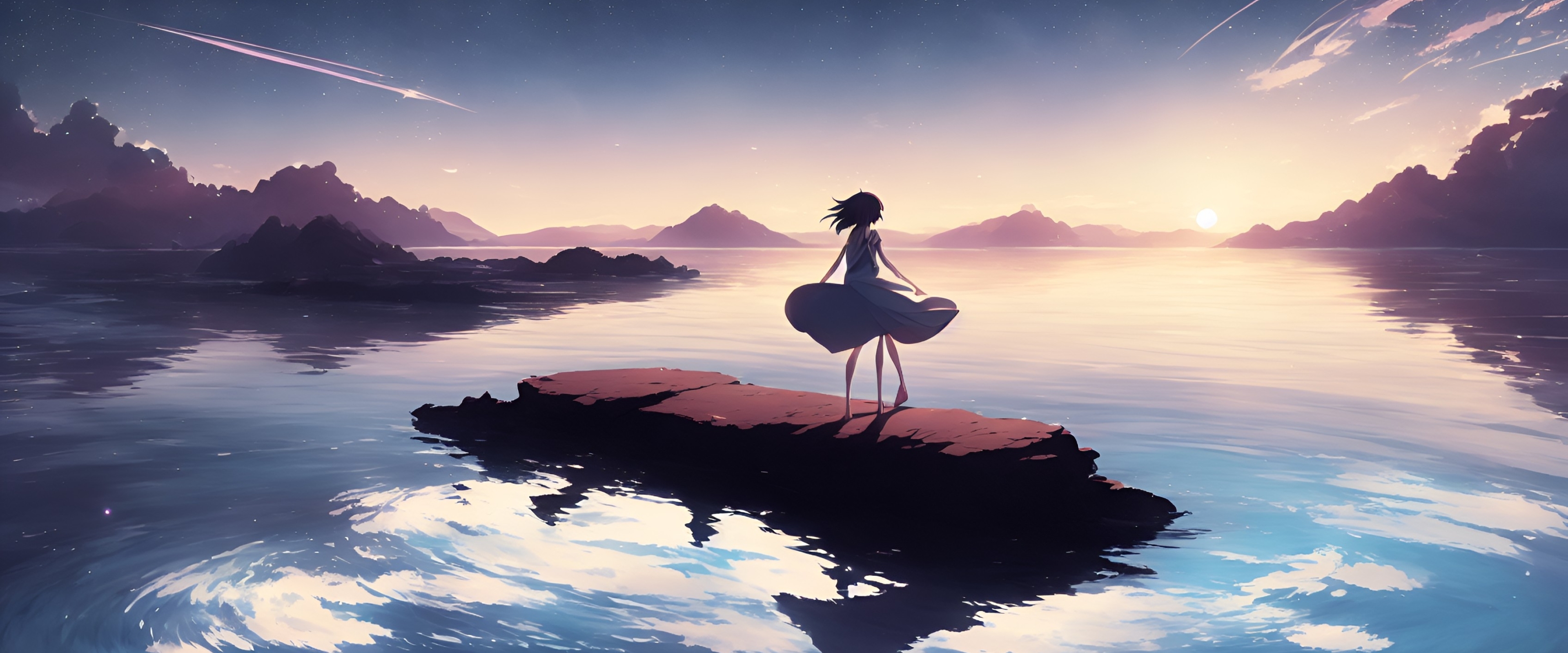 3840x1600 Resolution Anime Girl Walking On Water 2023 Ai Art 3840x1600 Resolution Wallpaper 0443