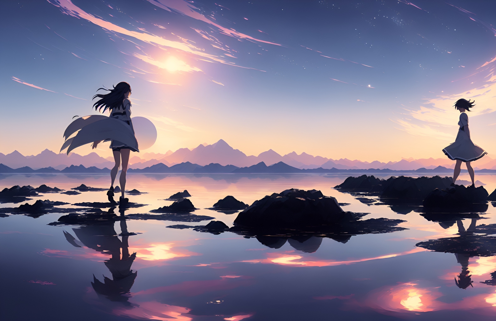 1676x1085 Anime Girl walking on Water HD AI Art 1676x1085 Resolution ...