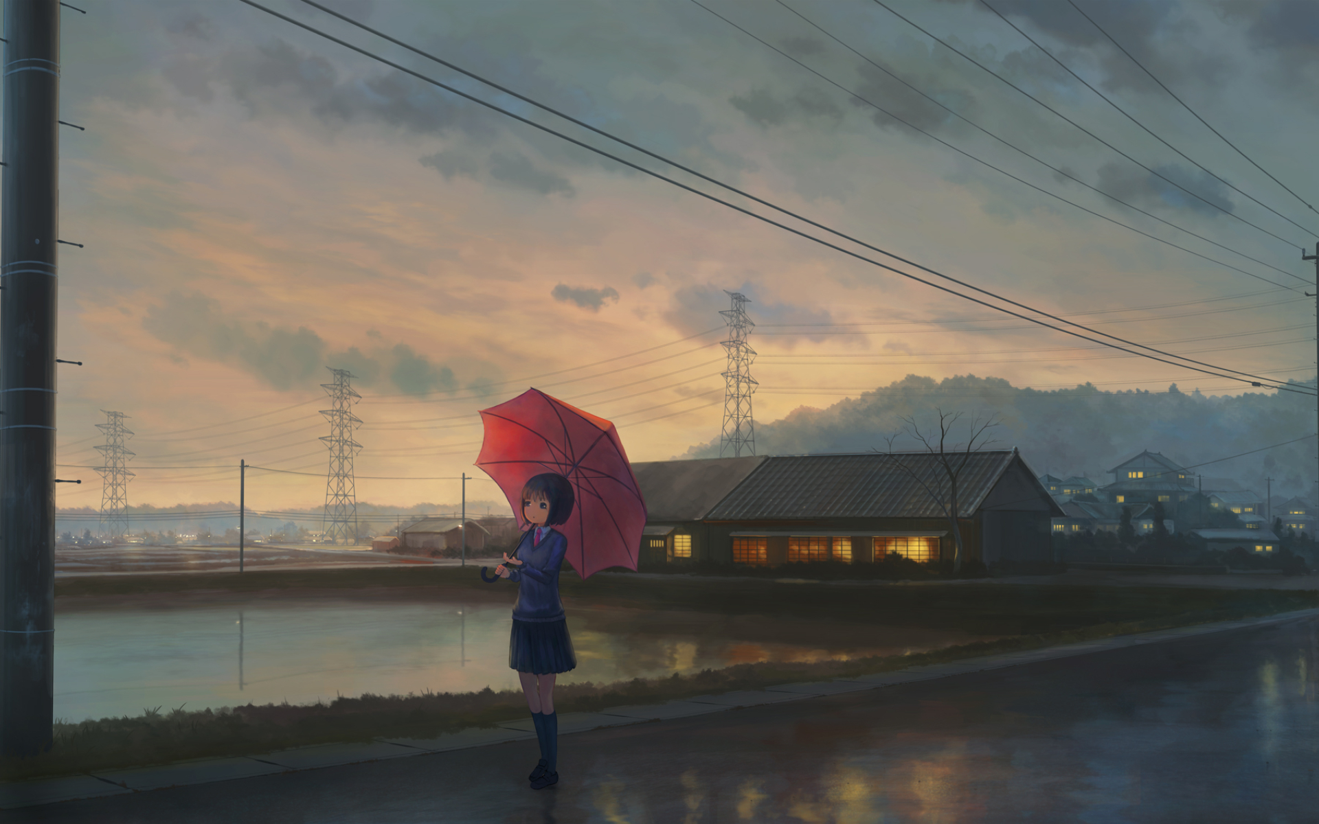 1920x1200 Resolution Anime Girl Walking With Umbrella Art 1200P ...