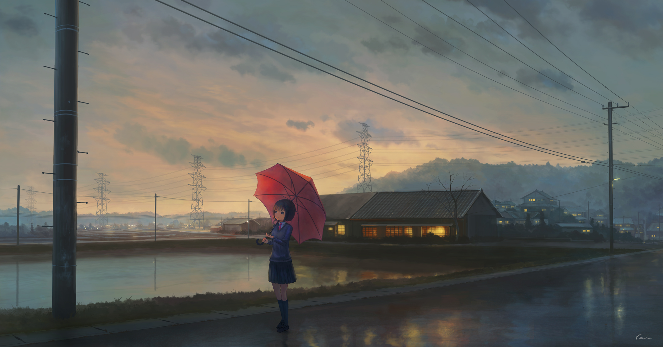 Anime Girl Umbrella City 8k Wallpaper,HD Anime Wallpapers,4k