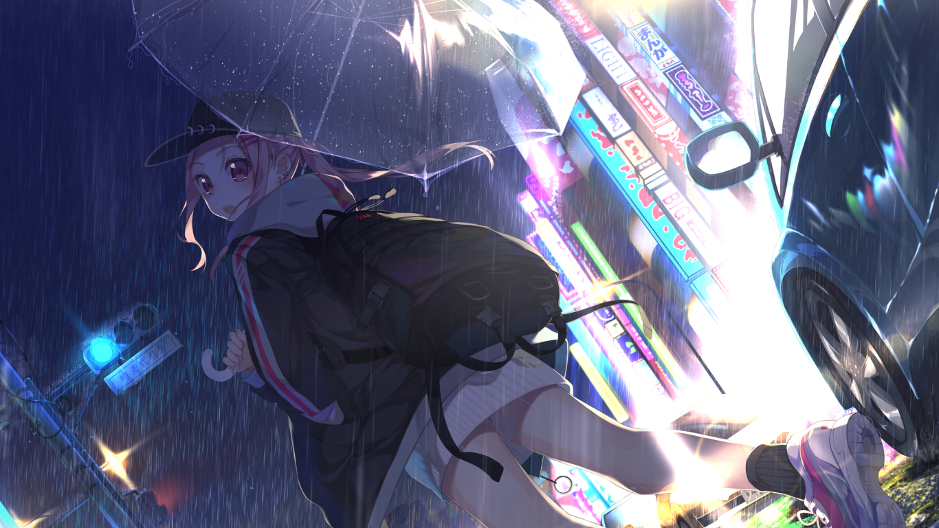1366x768 Anime Girl with Umbrella In Rain 1366x768 Resolution Wallpaper, HD  Anime 4K Wallpapers, Images, Photos and Background - Wallpapers Den