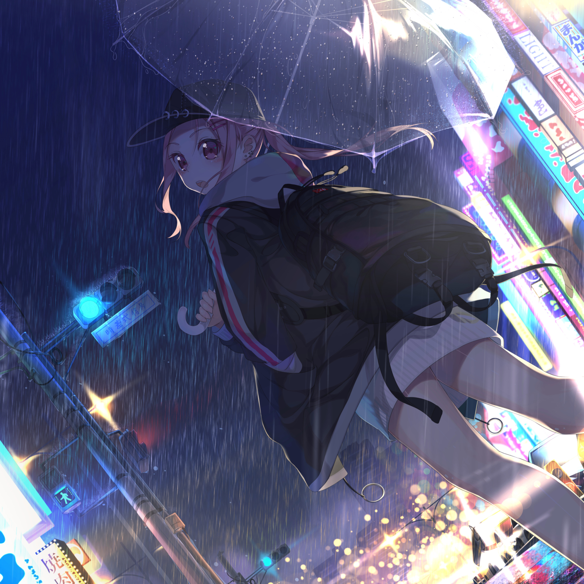 girl with umbrella in rain wallpaper