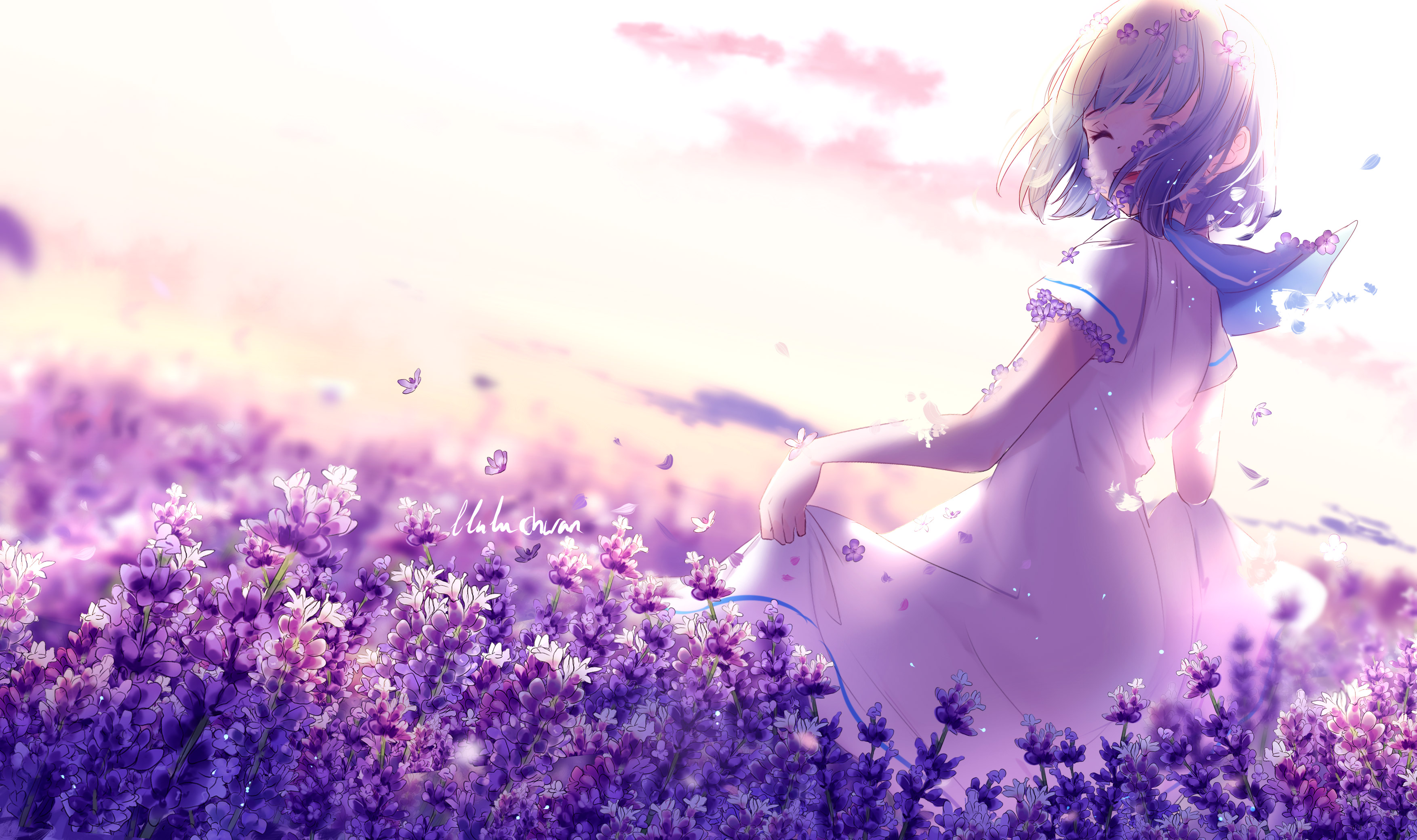 Anime Short Hairs Butterfly Dress Flowers Wallpaper, HD Anime 4K Wallpapers,  Images, Photos and Background - Wallpapers Den