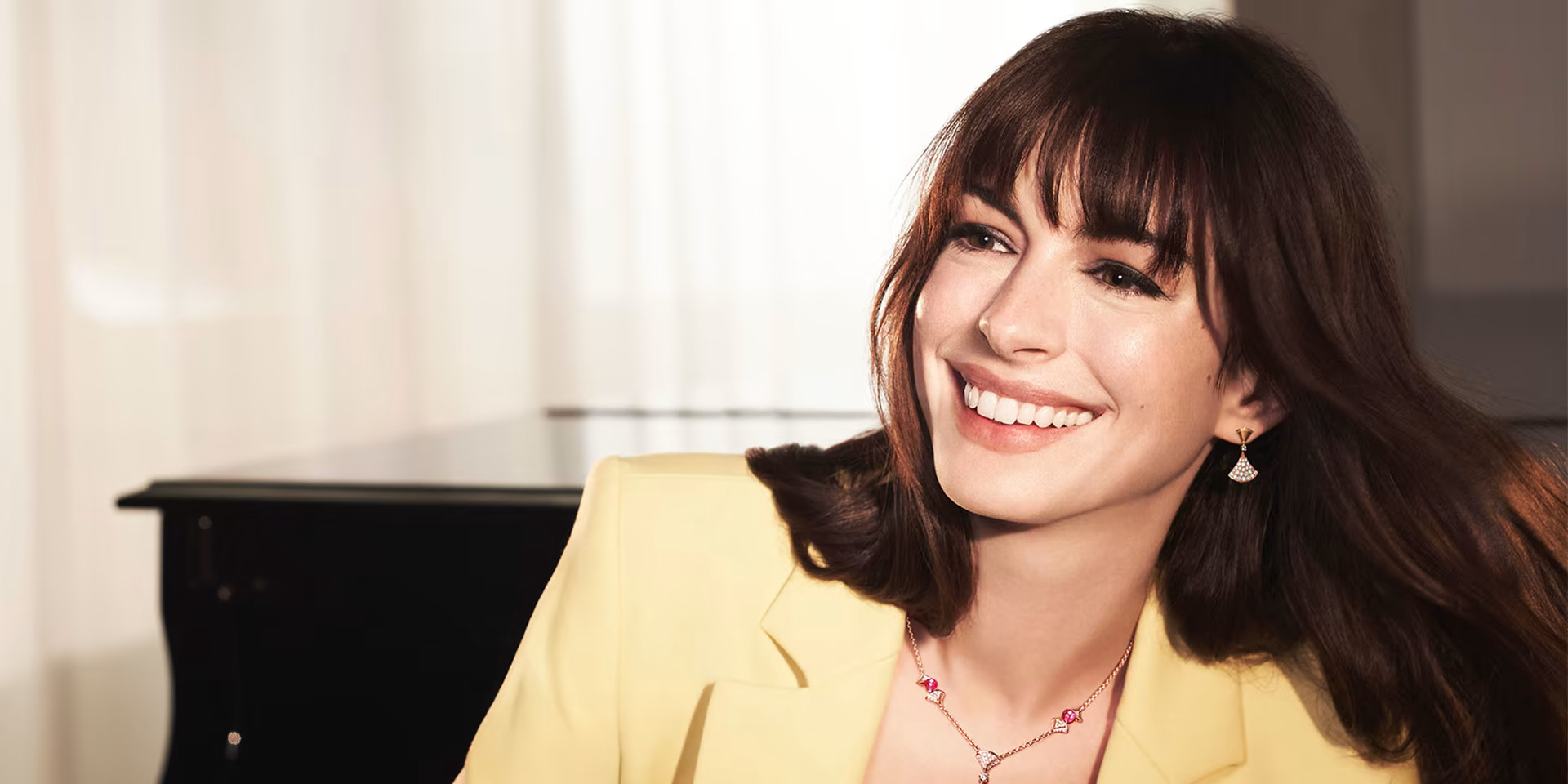 3840x1920 Resolution Anne Hathaway Smiling HD 2024 Photoshoot 3840x1920