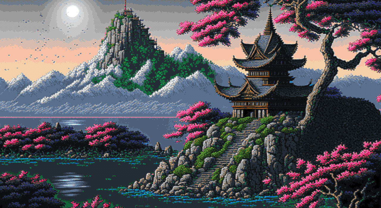 1280x700 Artistic Pixel Art Fantasy Town 1280x700 Resolution Wallpaper